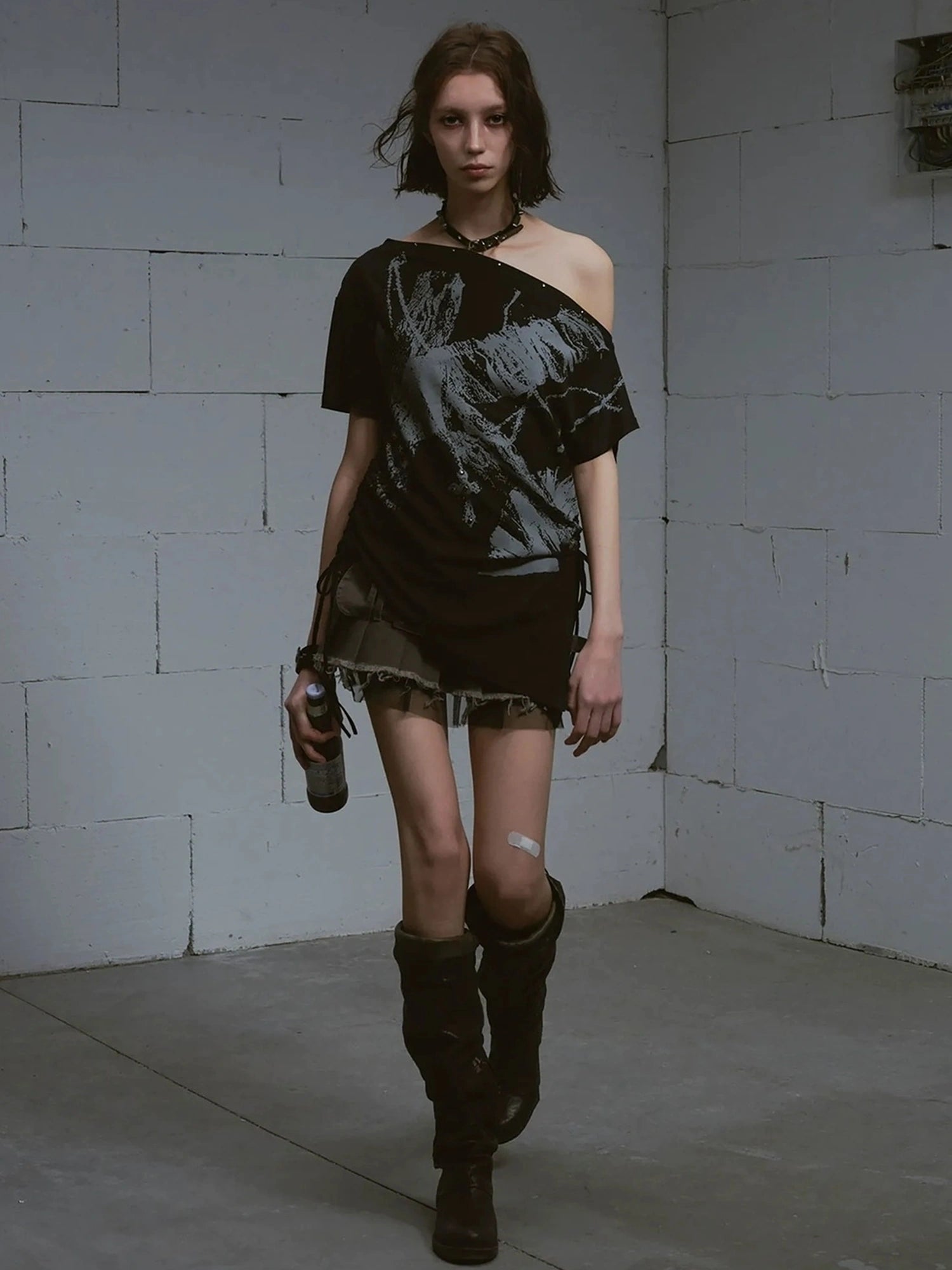 Chinese Clothing Cest Nous Update Oversize Off Shoulder Printed Tencel Tee