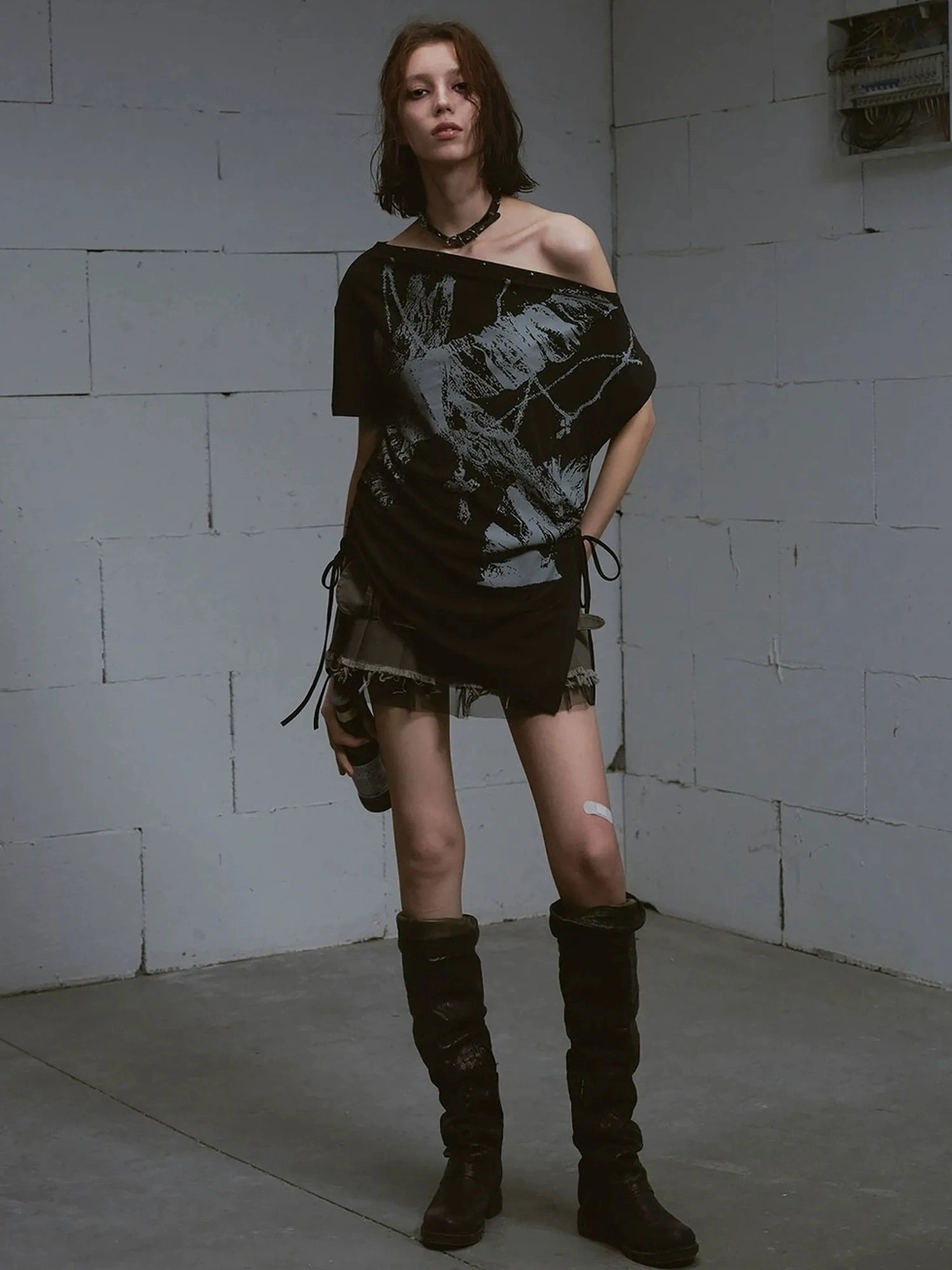 Chinese Clothing Cest Nous Update Oversize Off Shoulder Printed Tencel Tee