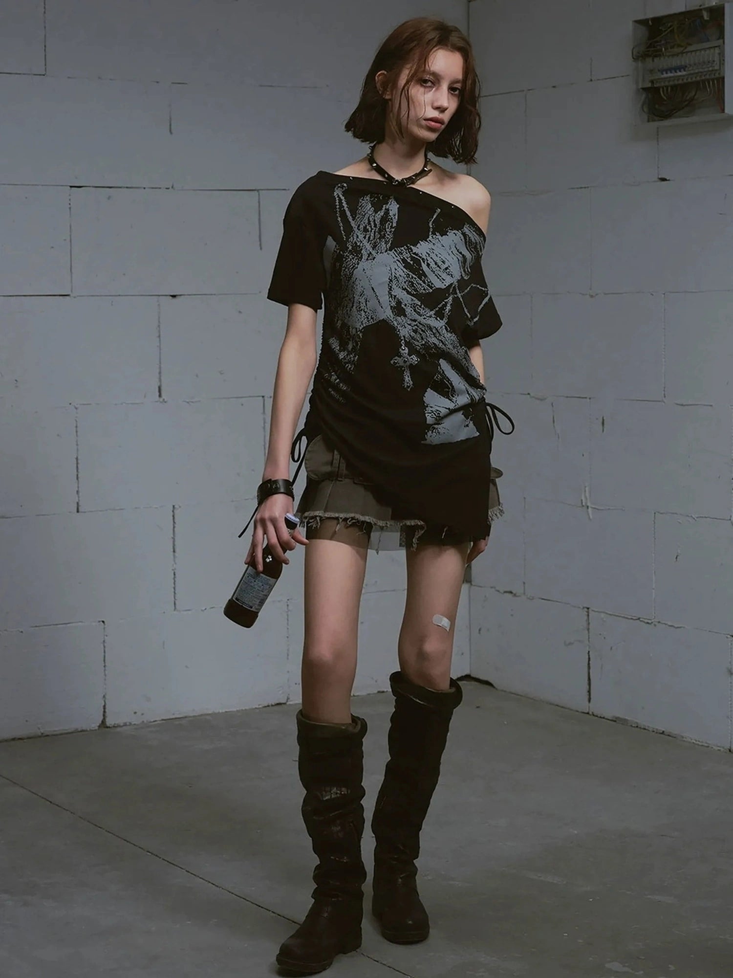 Chinese Clothing Cest Nous Update Oversize Off Shoulder Printed Tencel Tee