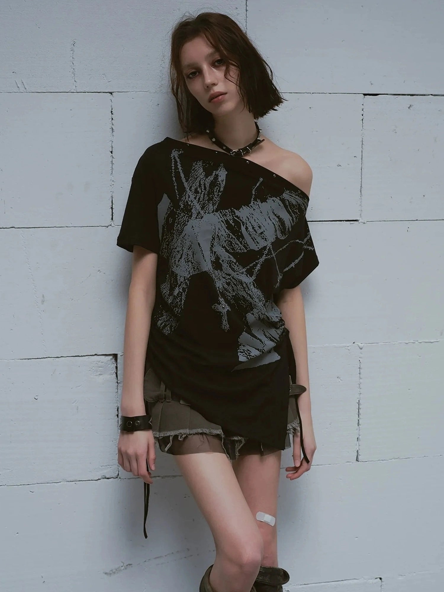 Chinese Clothing Cest Nous Update Oversize Off Shoulder Printed Tencel Tee