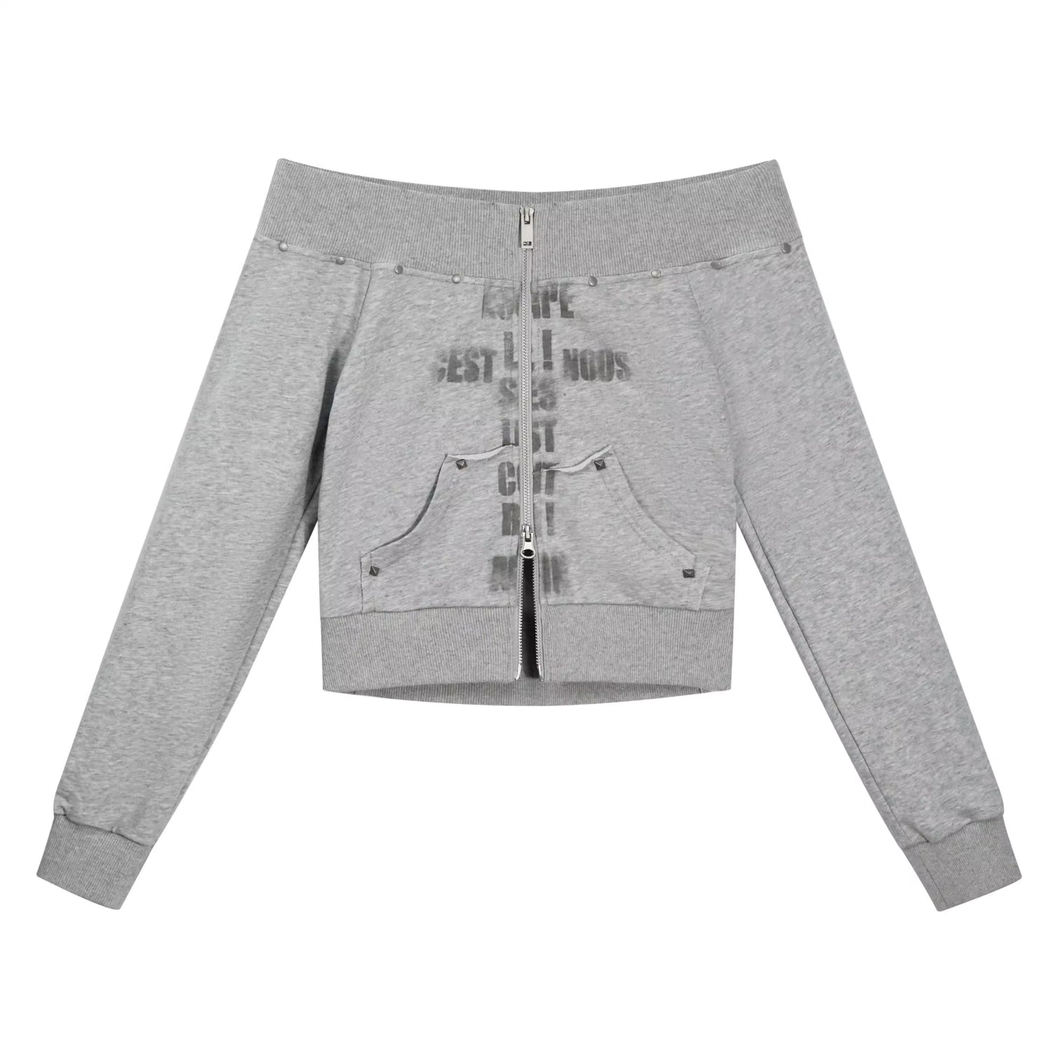 Chinese Clothing Cest Nous Update Oversized Distressed Print Off Shoulder Cropped Sweatshirt MISSTT