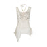 Chinese Clothing Cest Nous Update Printed Beaded Striped Chiffon Hollow Out Swing Neck Shell Top MISSTT