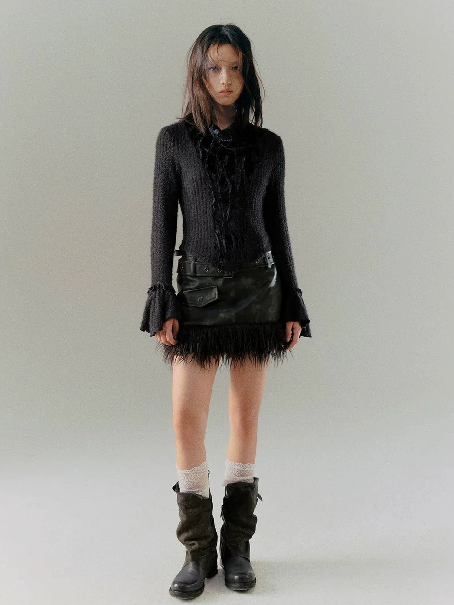 Chinese Clothing Cest Nous Update Punk Distressed Leather Paneled Mini Skirt