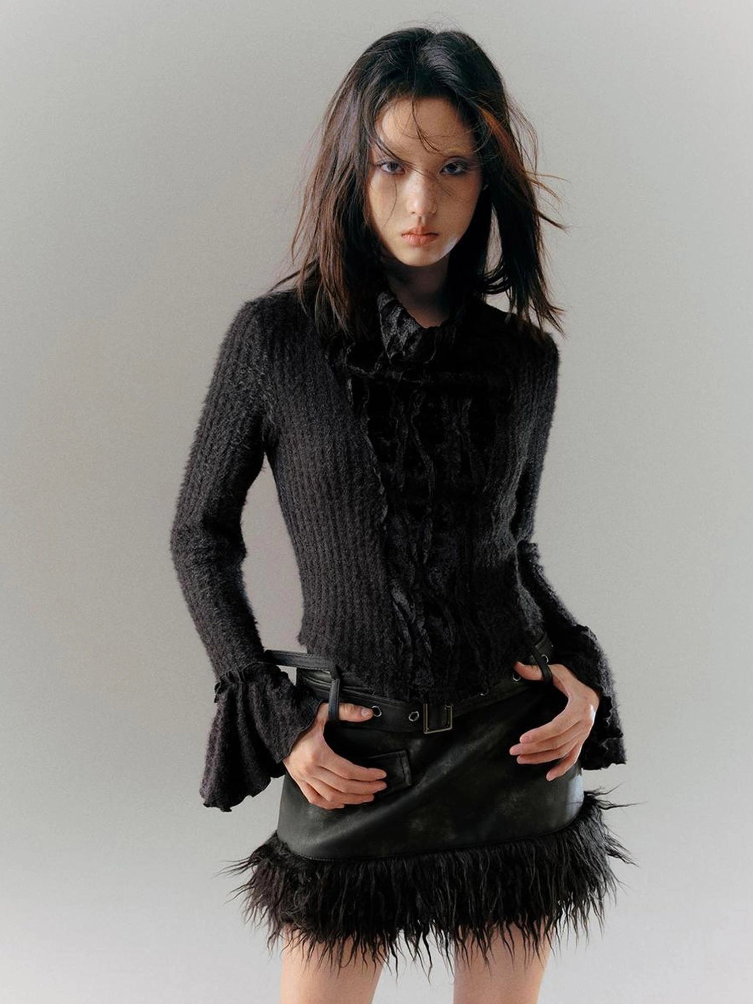 Chinese Clothing Cest Nous Update Punk Distressed Leather Paneled Mini Skirt