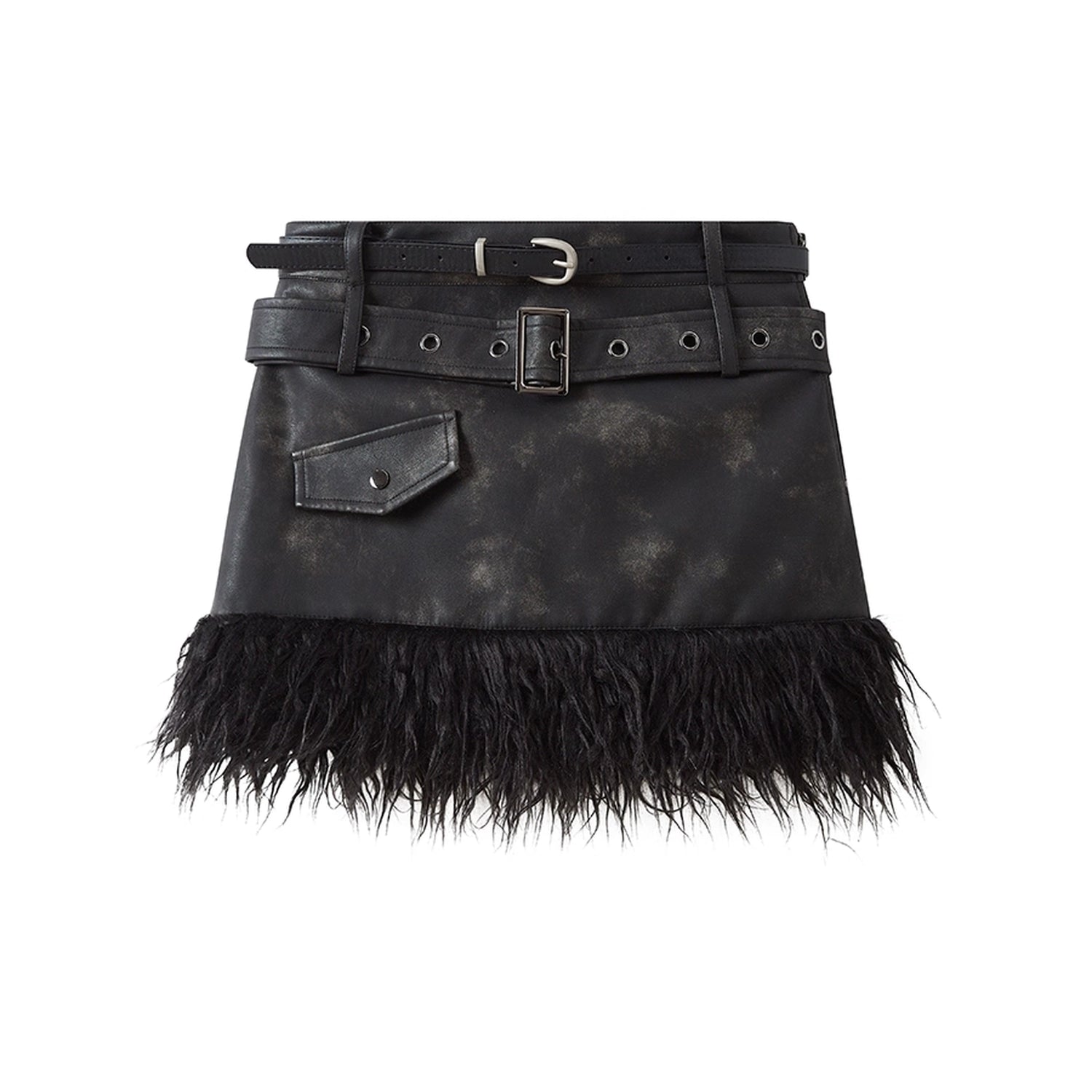 Chinese Clothing Cest Nous Update Punk Distressed Leather Paneled Mini Skirt MISSTT