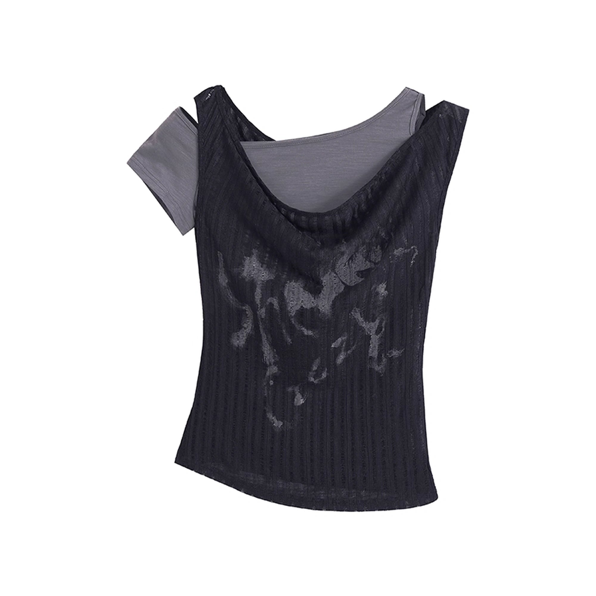 Chinese Clothing Cest Nous Update Punk Graffiti Asymmetric Tee V-neck T-shirt Long Sleeve MISSTT
