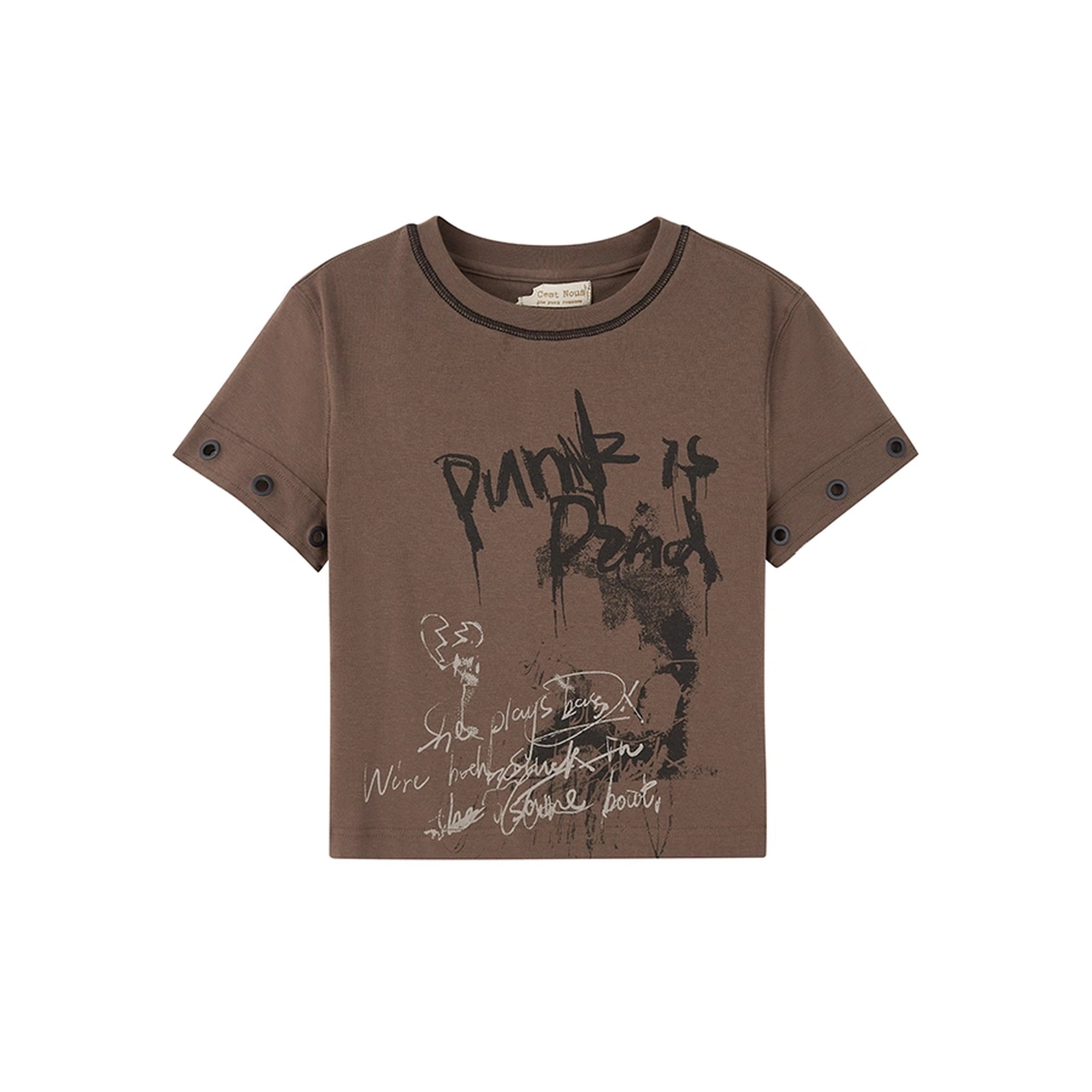Chinese Clothing Cest Nous Update Punk Graffiti Cropped Tee V-neck T-shirt Long Sleeve MISSTT