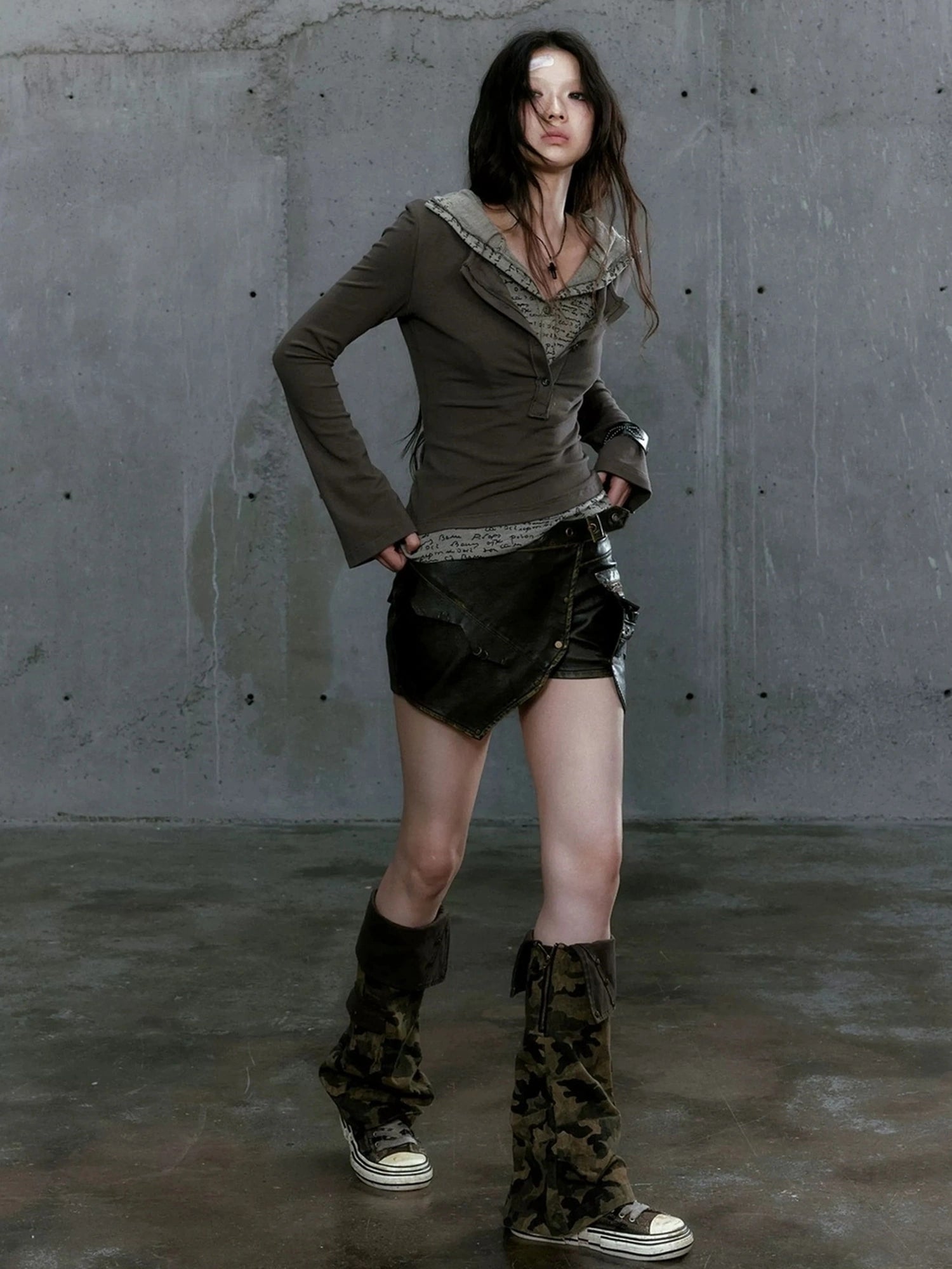 Chinese Clothing Cest Nous Update Punk Patchwork Layered Hoodie