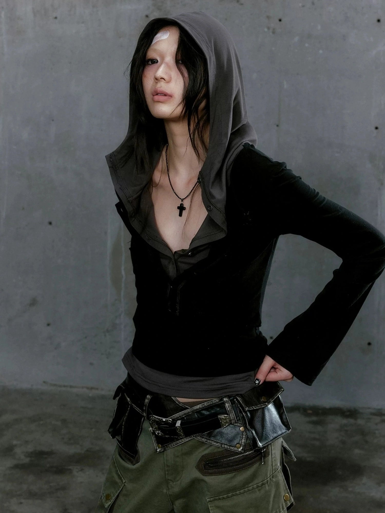 Chinese Clothing Cest Nous Update Punk Patchwork Layered Hoodie