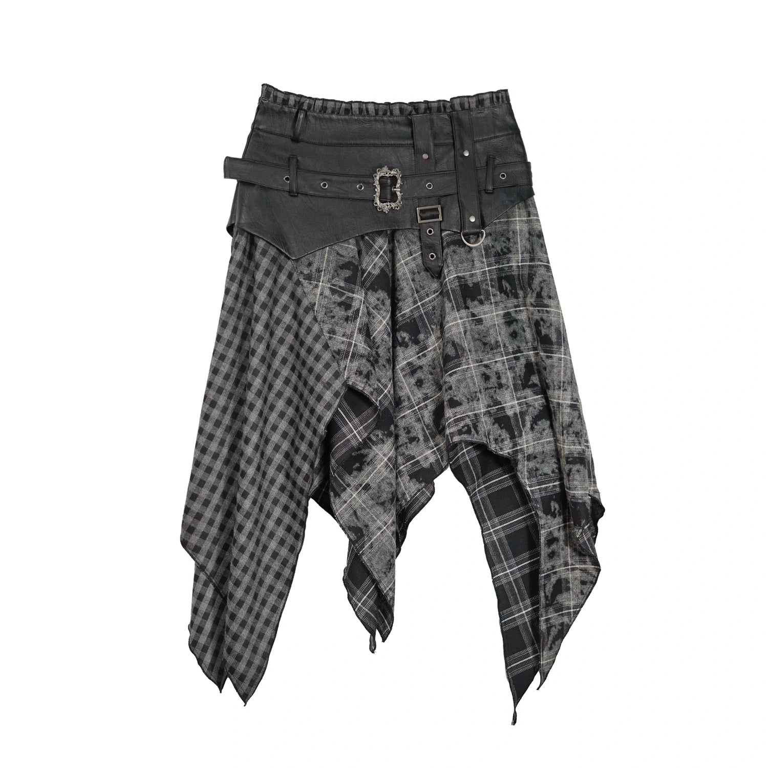 Chinese Clothing Cest Nous Update Punk Patchwork Velvet Skirt With Asymmetric Plaid Hem MISSTT