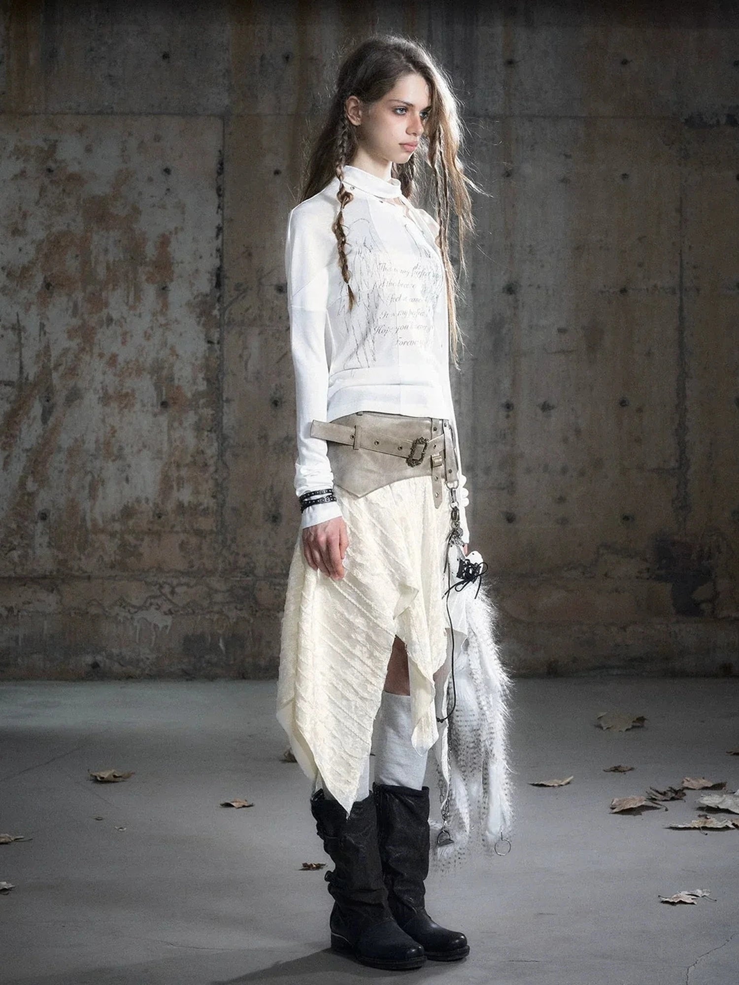 Chinese Clothing Cest Nous Update Punk Patchwork Velvet Skirt With Asymmetric Plaid Hem