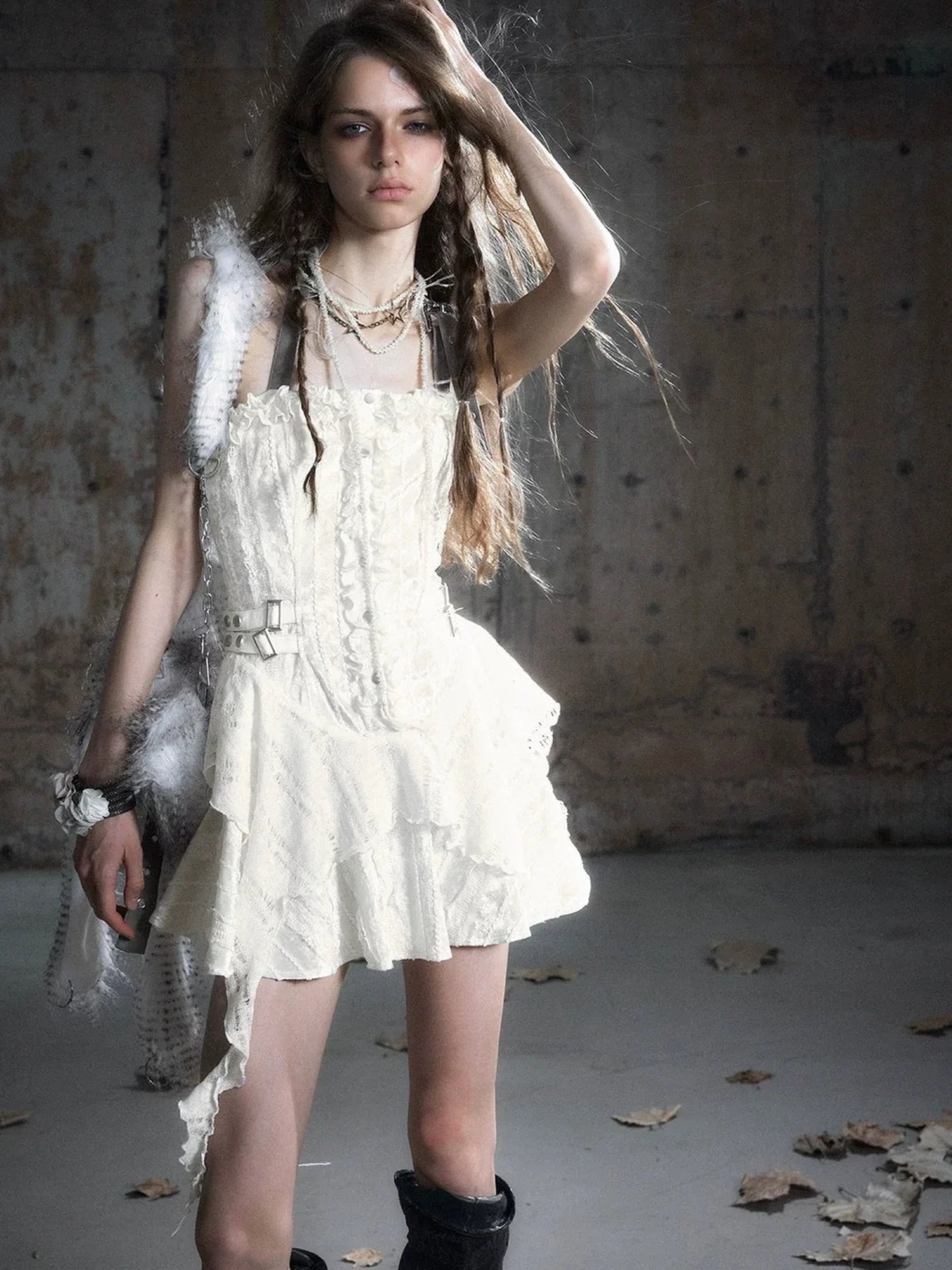 Chinese Clothing Cest Nous Update Punk Plaid Velvet Slip V-neck Dress