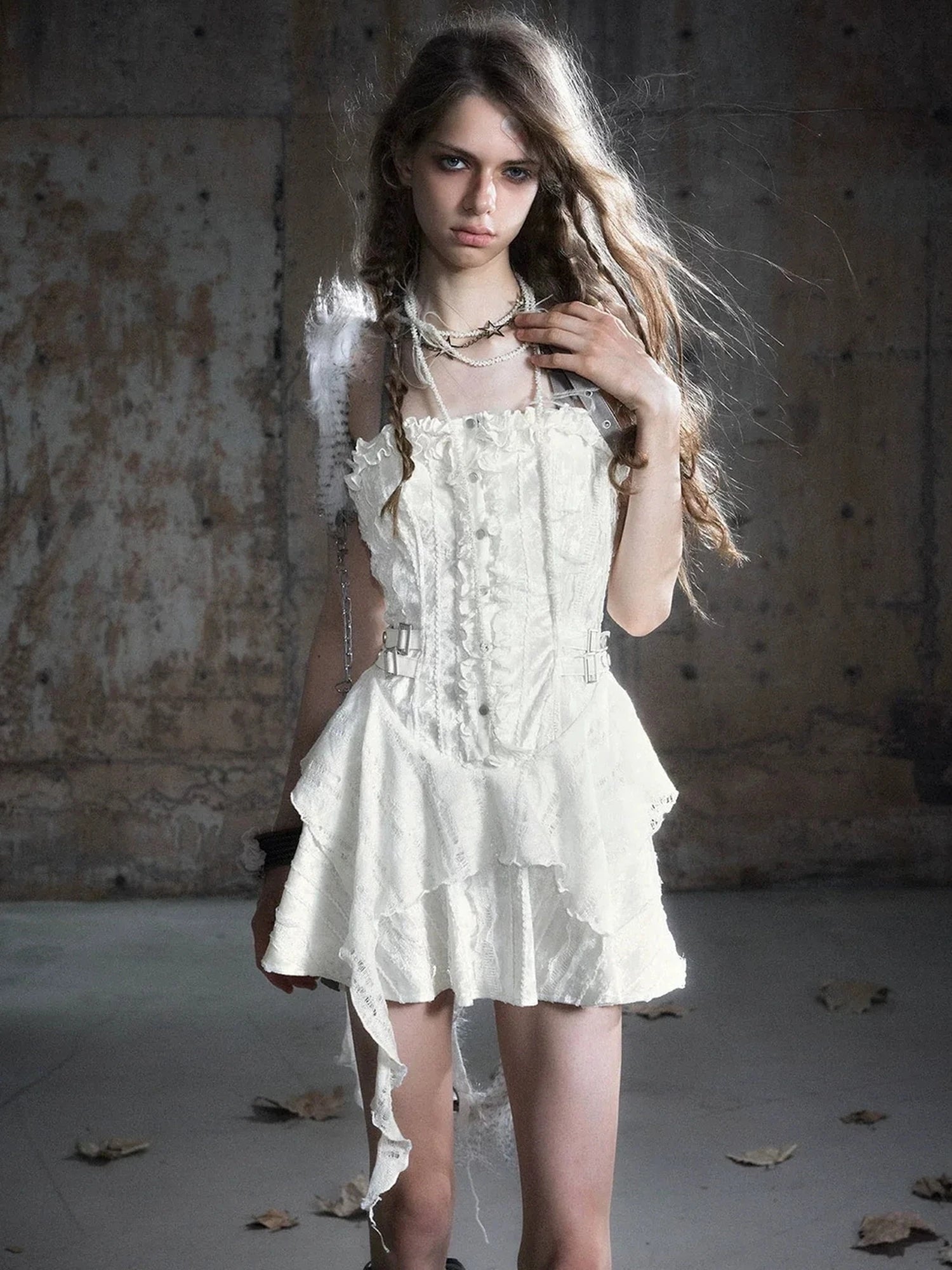 Chinese Clothing Cest Nous Update Punk Plaid Velvet Slip V-neck Dress