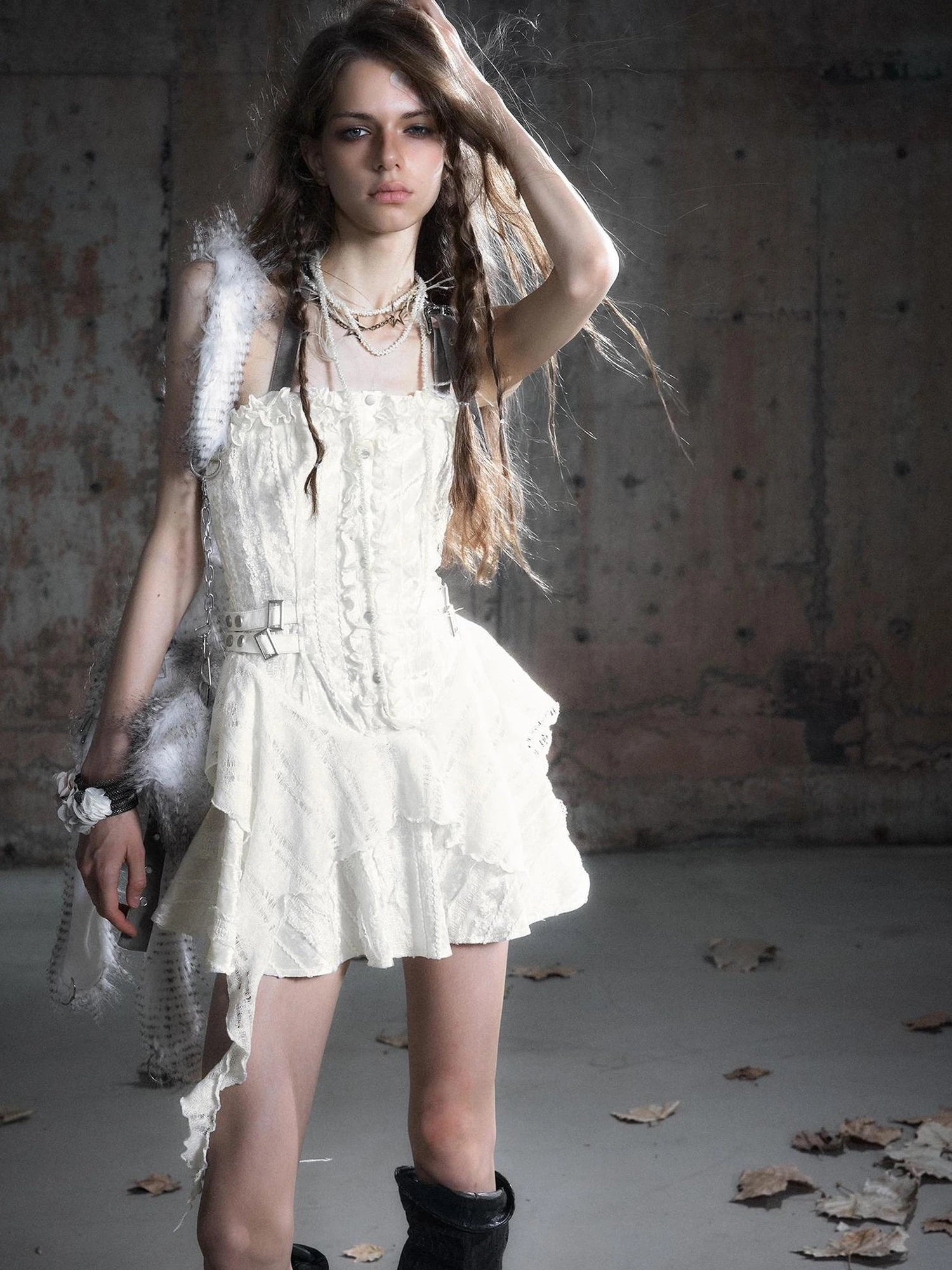 Chinese Clothing Cest Nous Update Punk Plaid Velvet Slip V-neck Dress