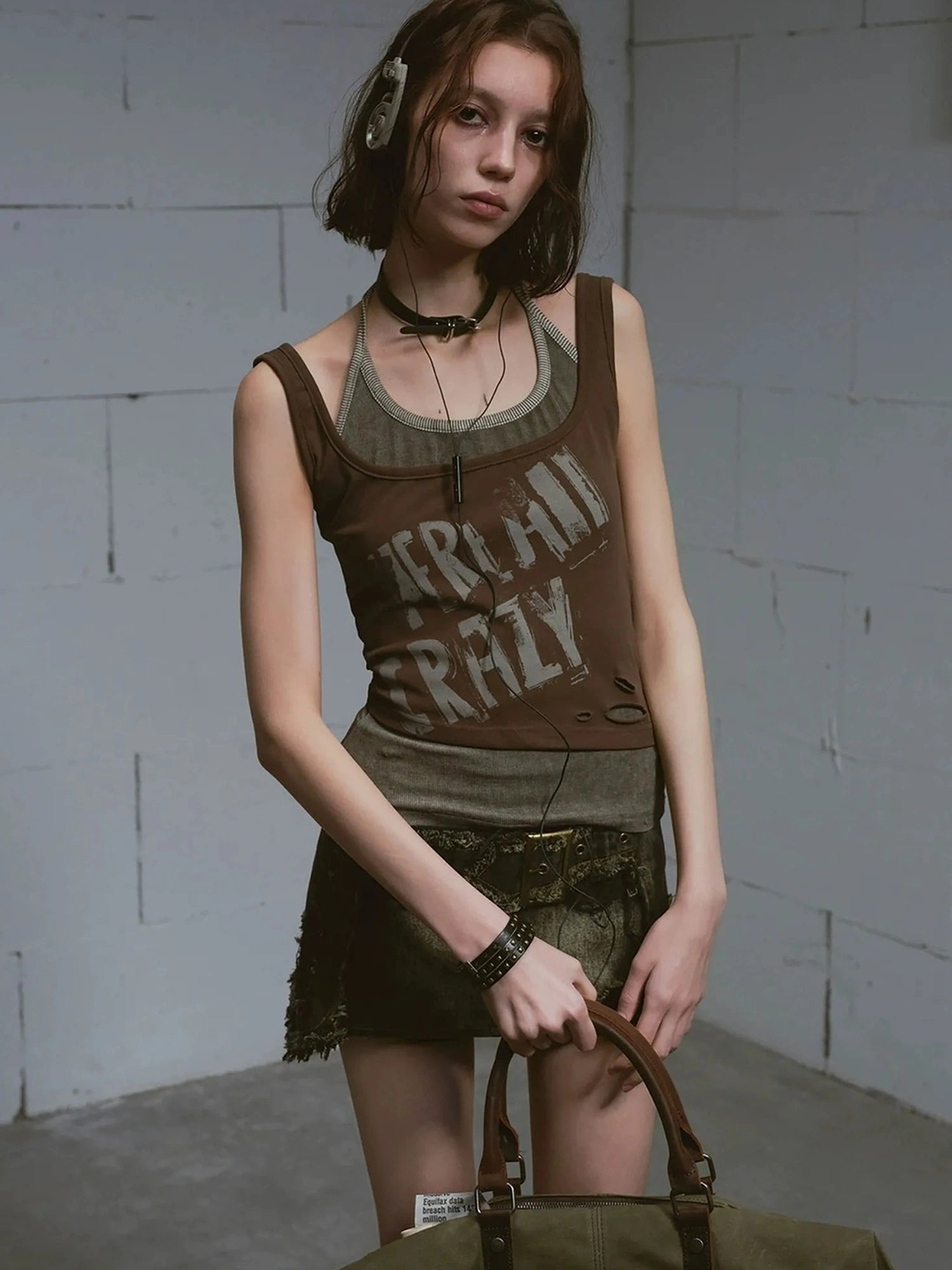 Chinese Clothing Cest Nous Update Punk Print Layered Camisole V-neck T-shirt Long Sleeve