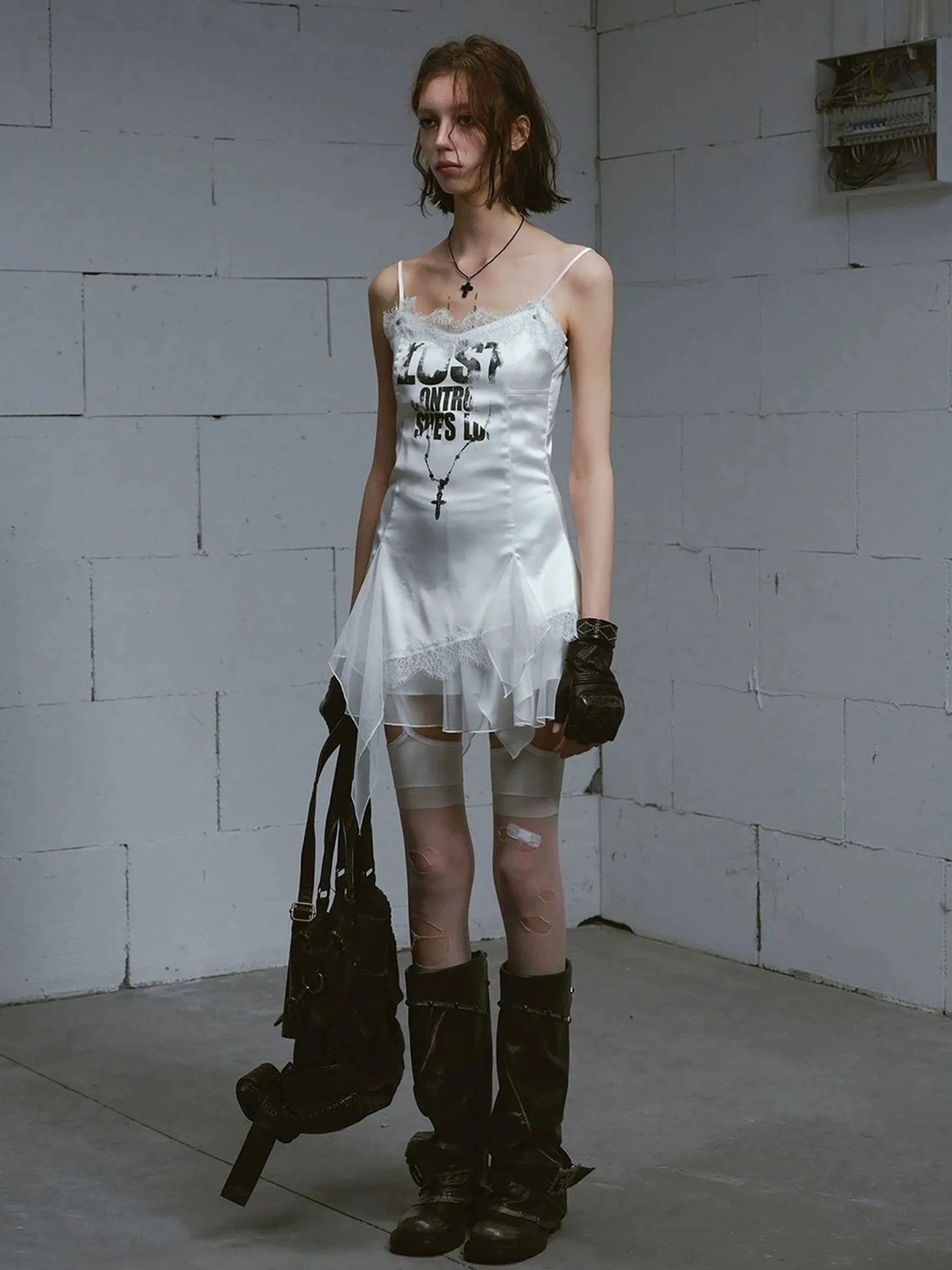 Chinese Clothing Cest Nous Update Punk Romantic Chain Print Slip Dress