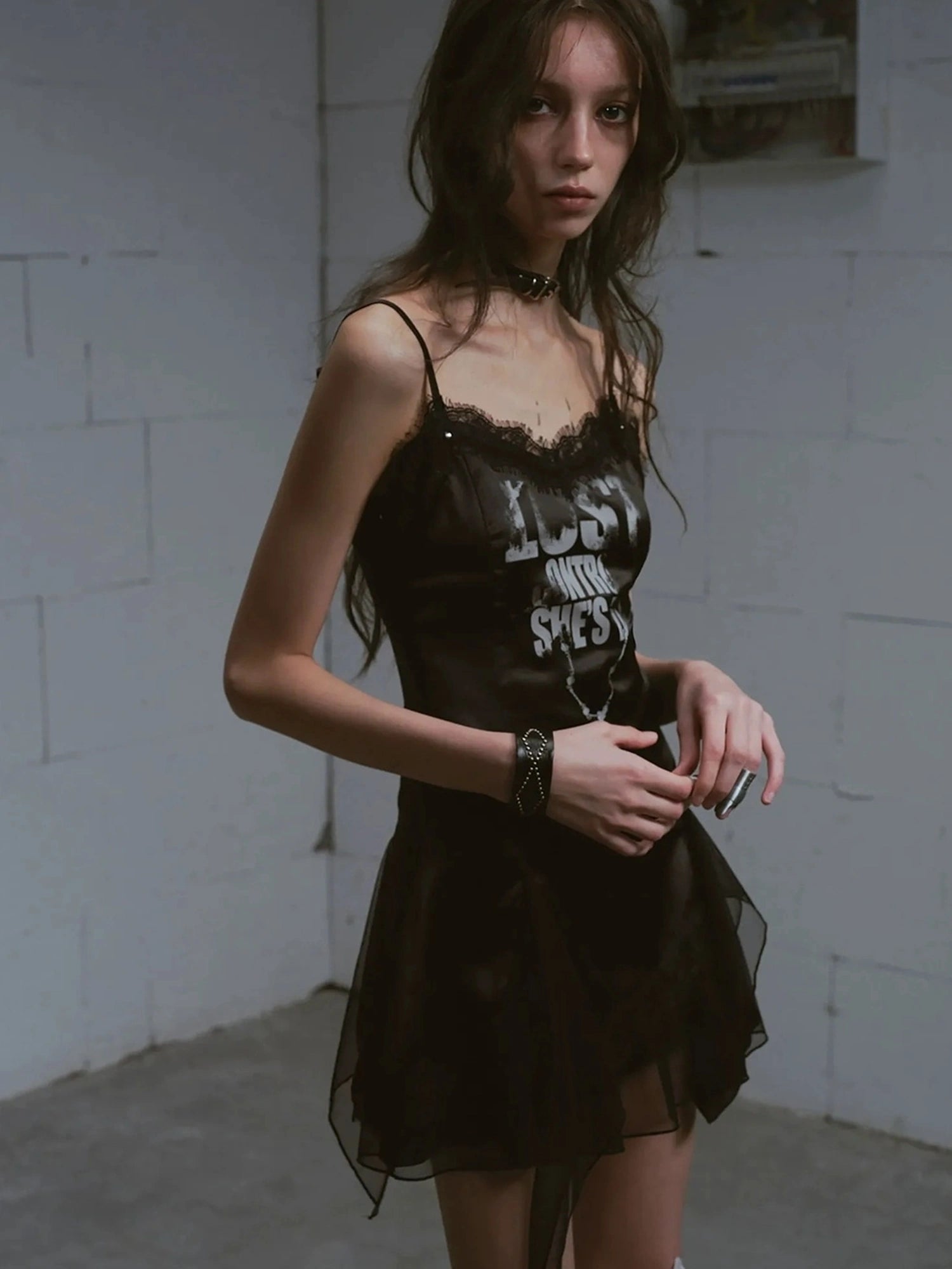 Chinese Clothing Cest Nous Update Punk Romantic Chain Print Slip Dress