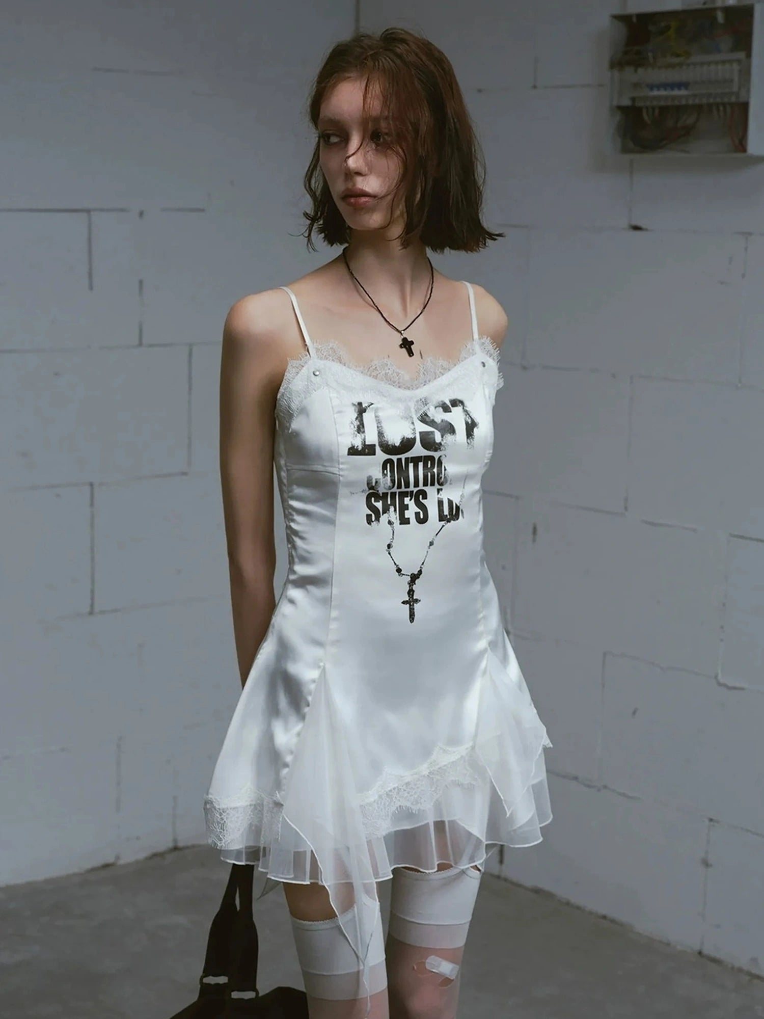 Chinese Clothing Cest Nous Update Punk Romantic Chain Print Slip Dress