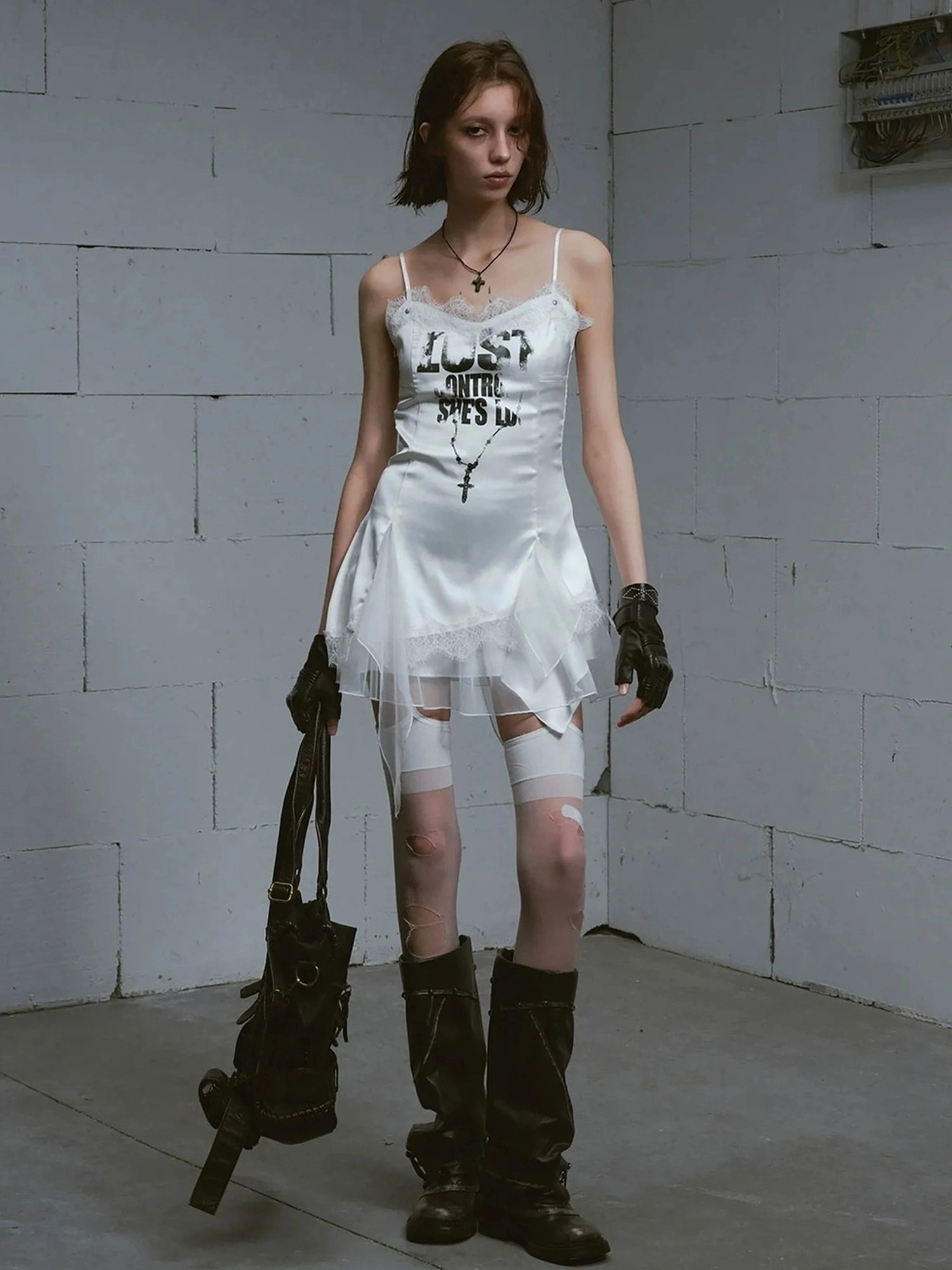 Chinese Clothing Cest Nous Update Punk Romantic Chain Print Slip Dress