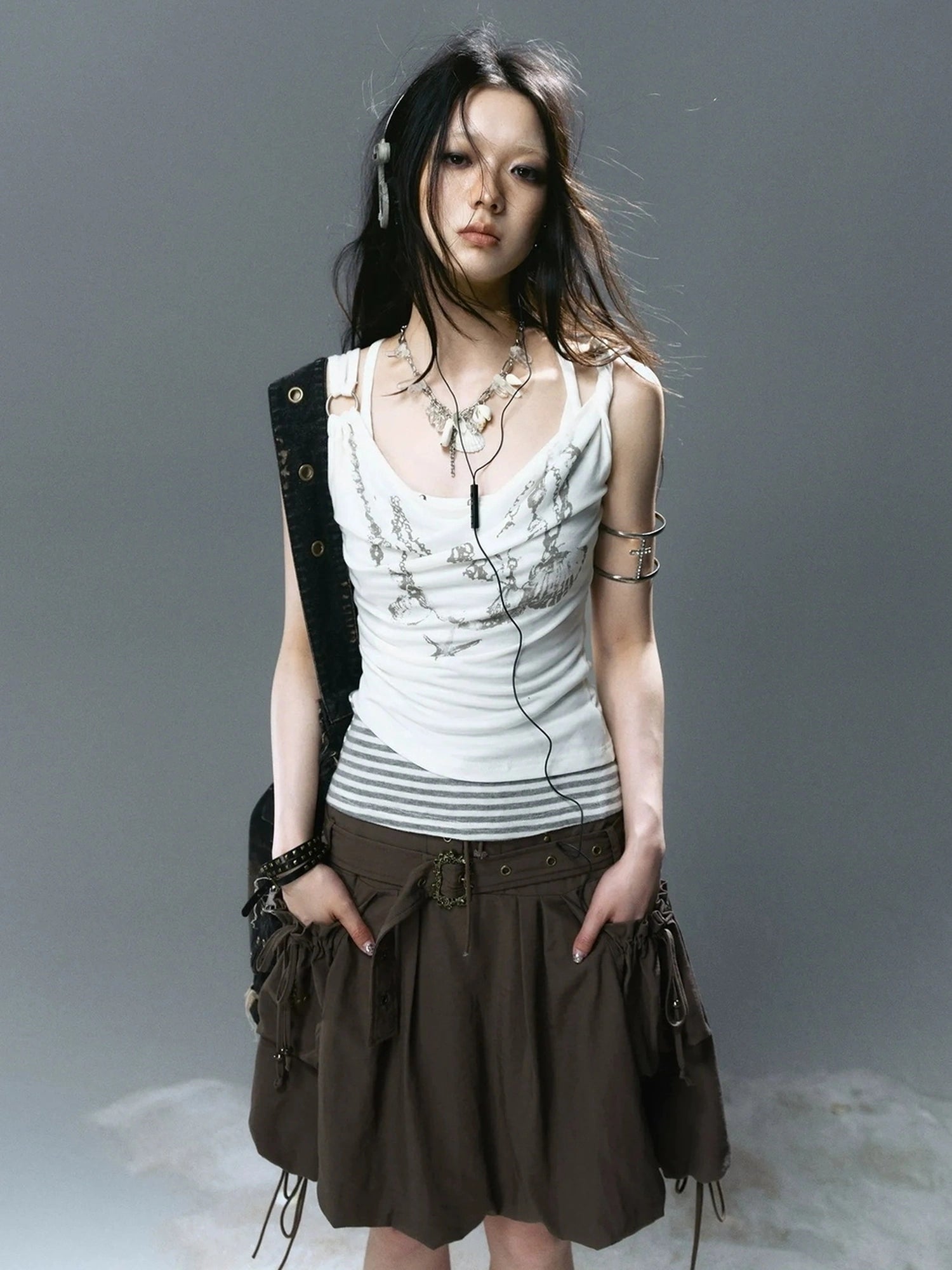 Chinese Clothing Cest Nous Update Punk Romantic Drawstring Sprout Skirt