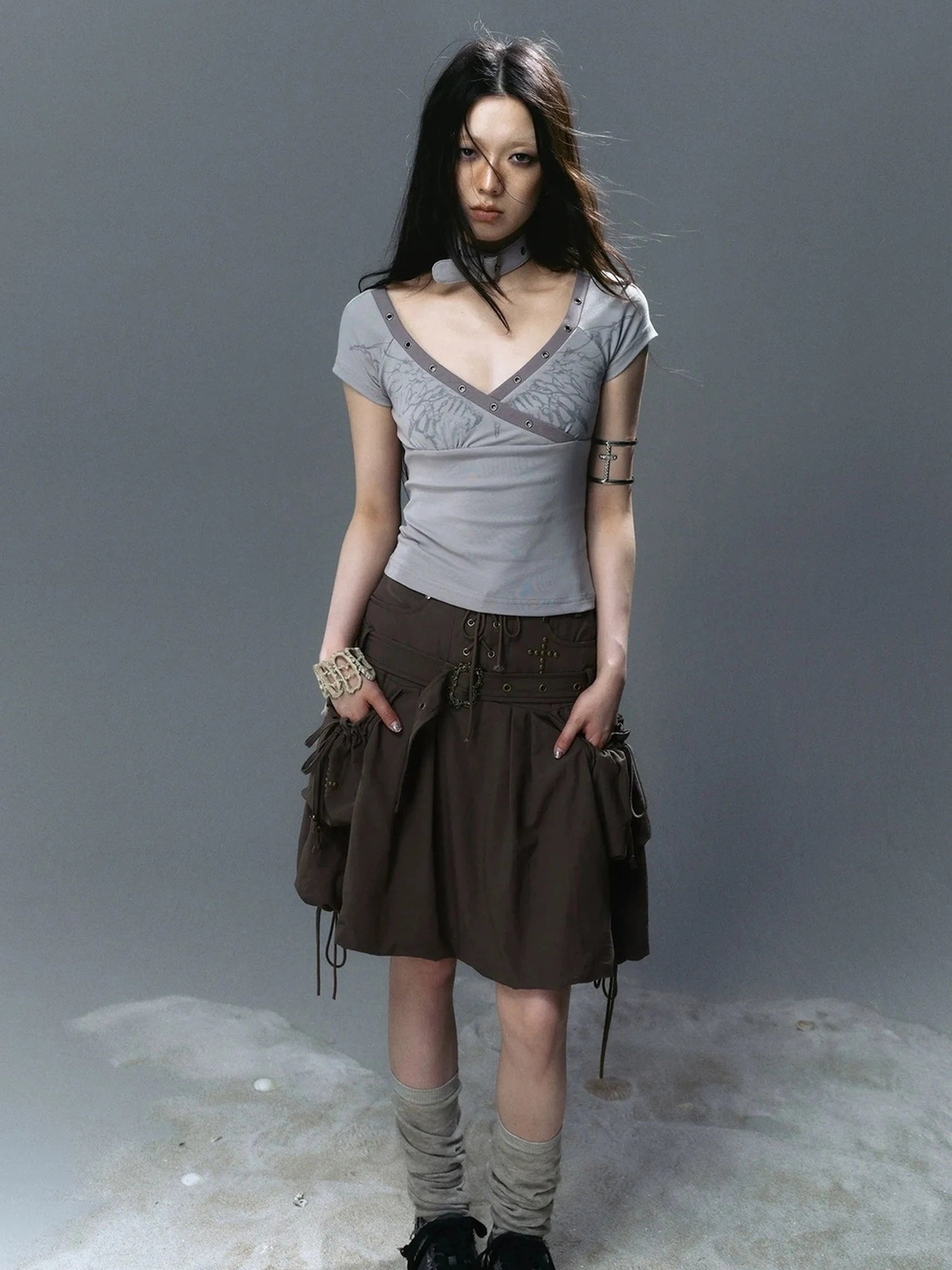 Chinese Clothing Cest Nous Update Punk Romantic Drawstring Sprout Skirt