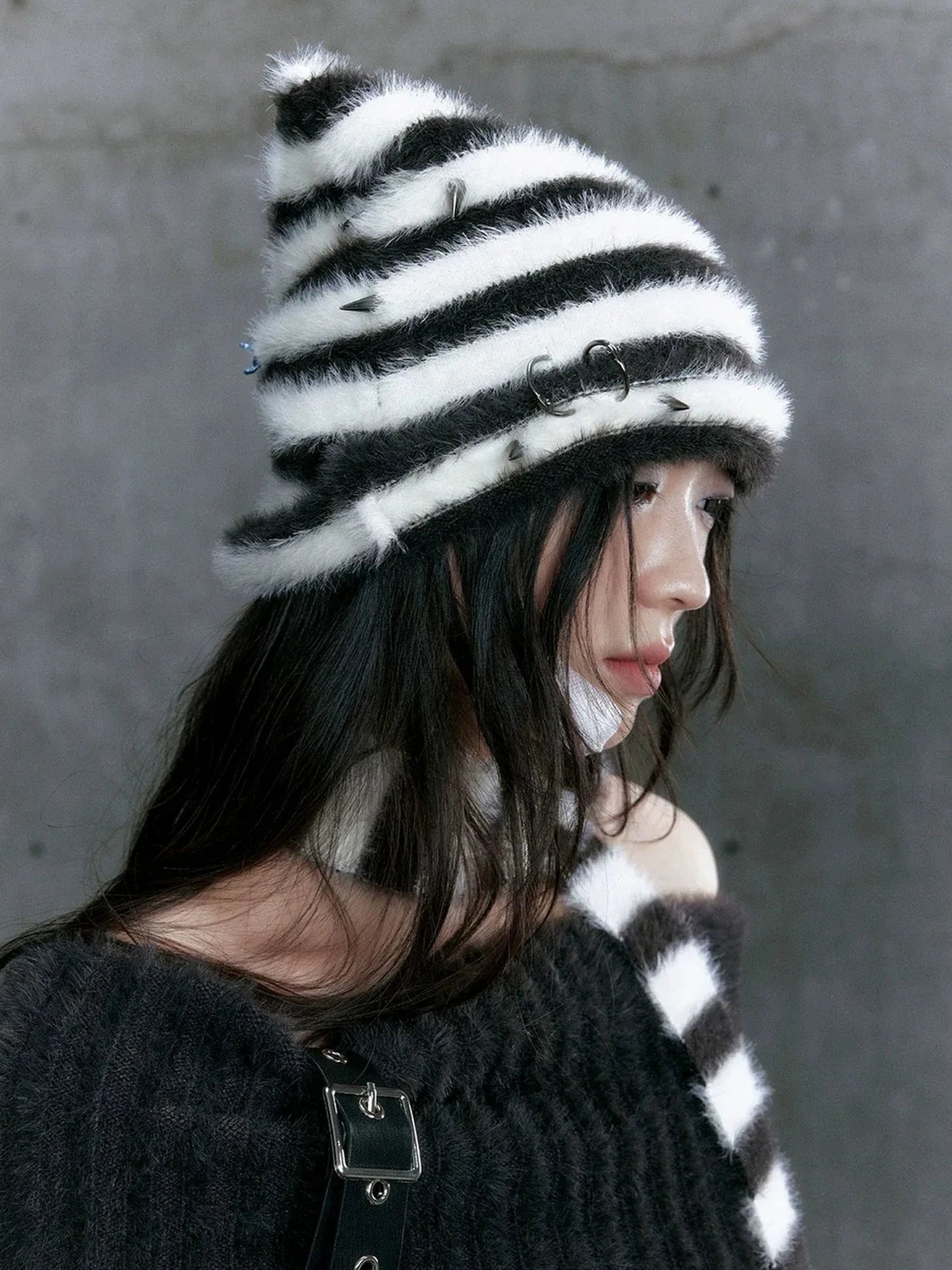 Chinese Clothing Cest Nous Update Punk Striped Cat Ear Hat Scarf Set