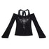 Chinese Clothing Cest Nous Update Punk Studded Off Shoulder Graphic Top MISSTT