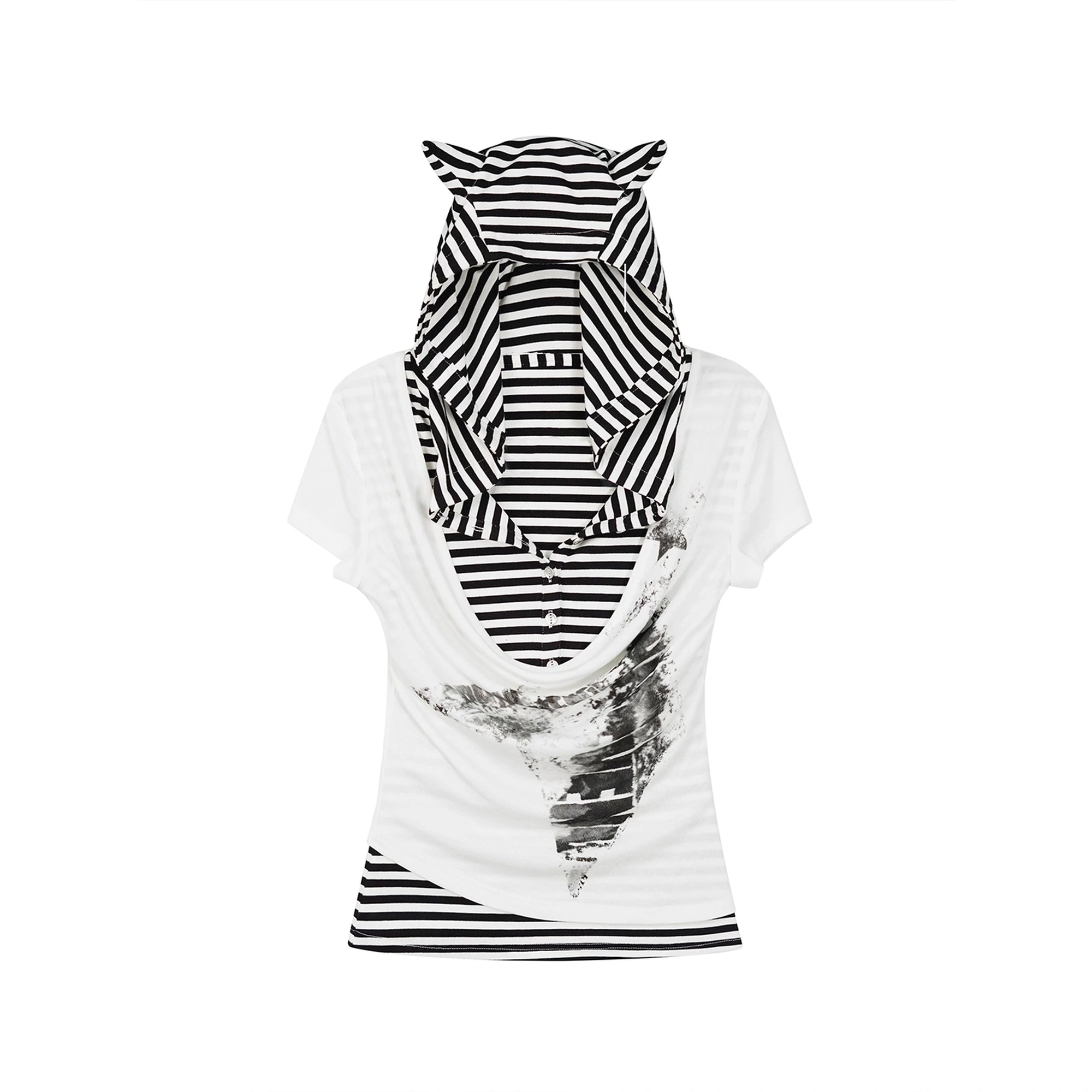 Chinese Clothing Cest Nous Update Striped Cat Ear Layered Hem T-shirt MISSTT