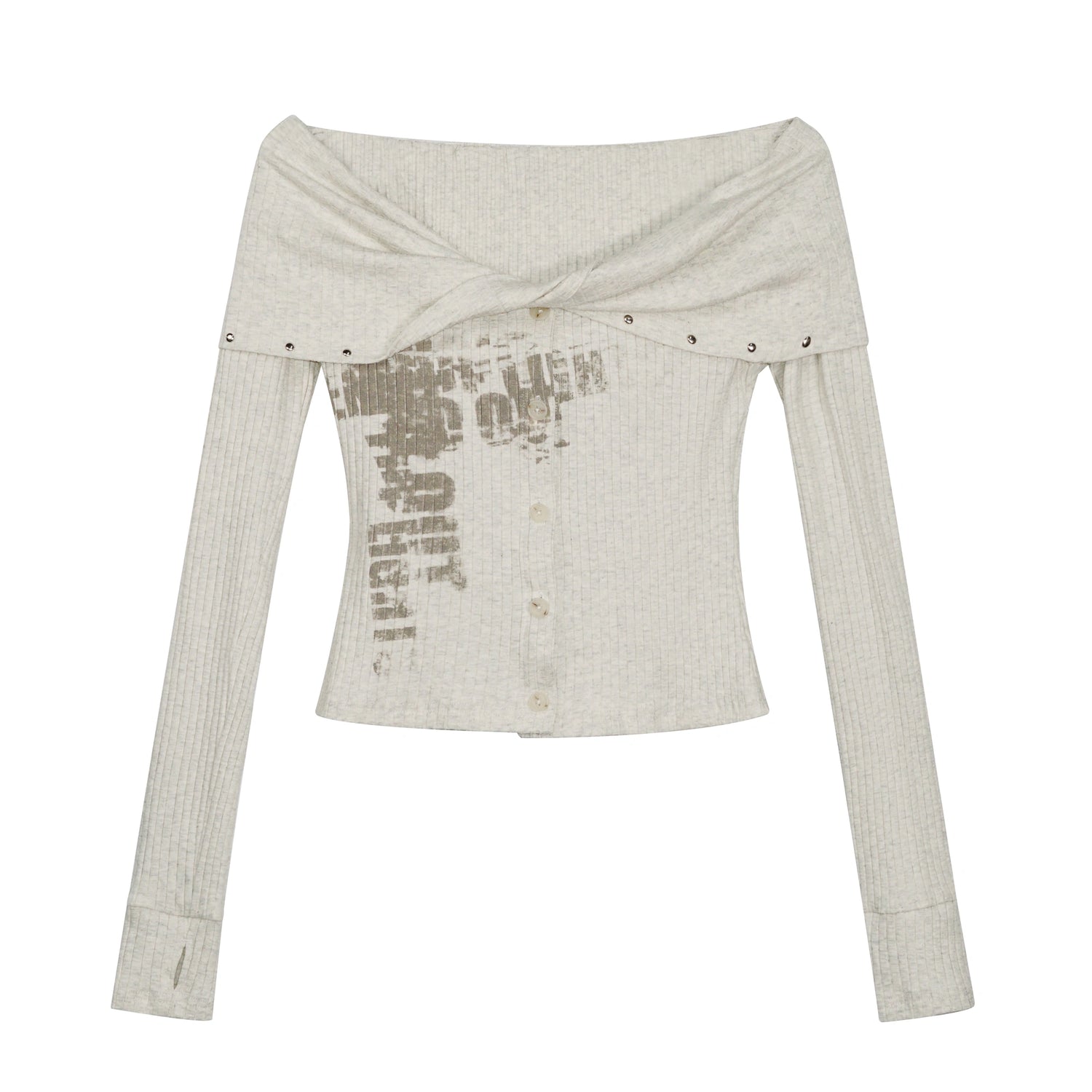 Chinese Clothing Cest Nous Update Twist Knot Off Shoulder Rib Knit Top MISSTT