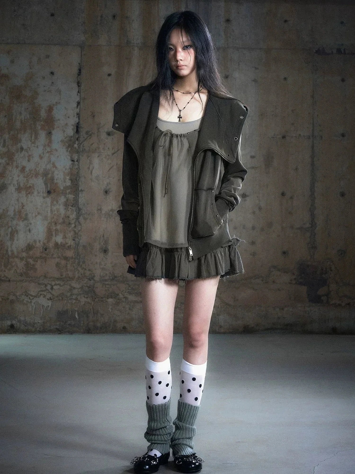 Chinese Clothing Cest Nous Update Two Layer Mesh Trim Drawstring Slip Dress