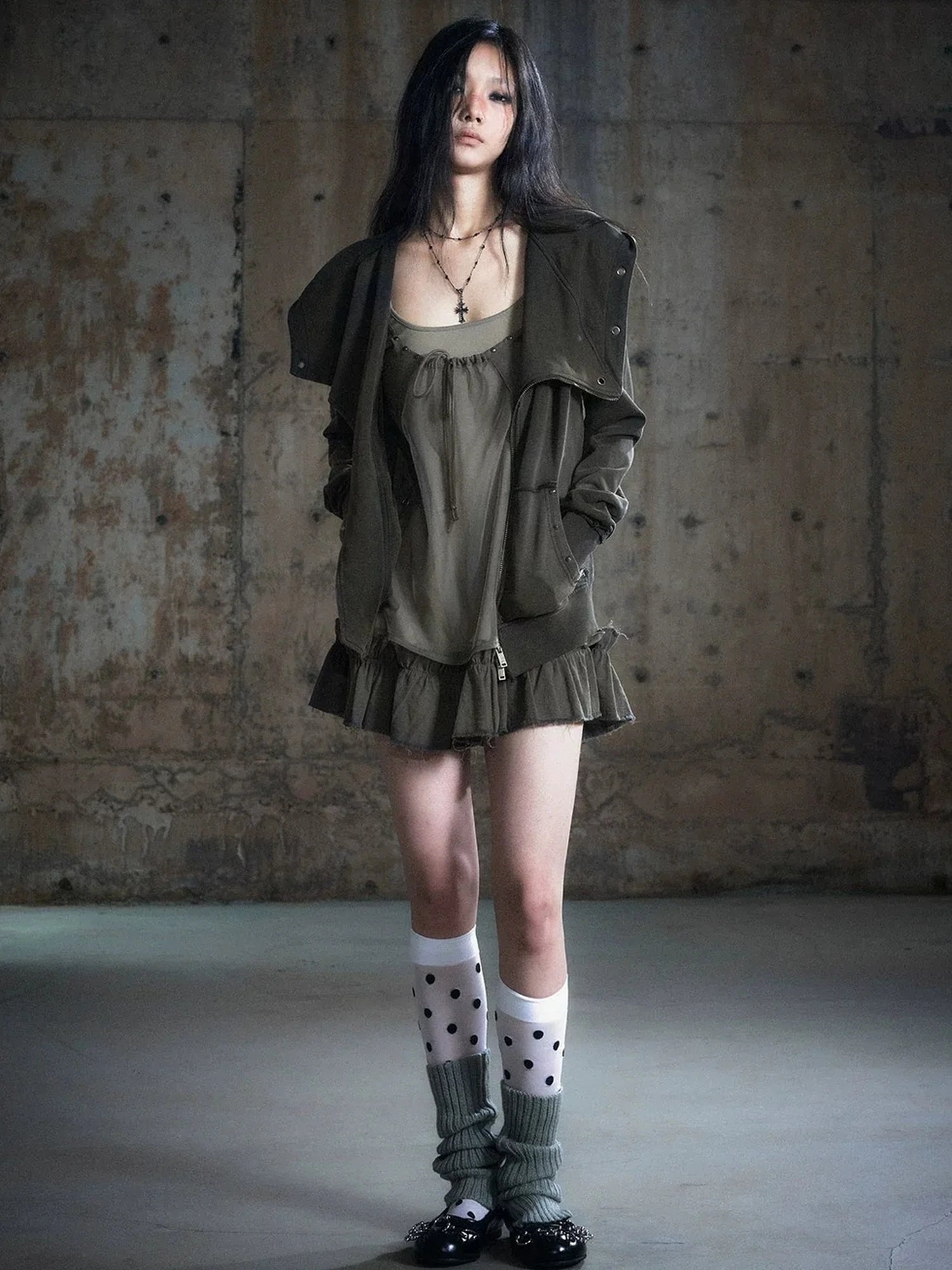 Chinese Clothing Cest Nous Update Two Layer Mesh Trim Drawstring Slip Dress