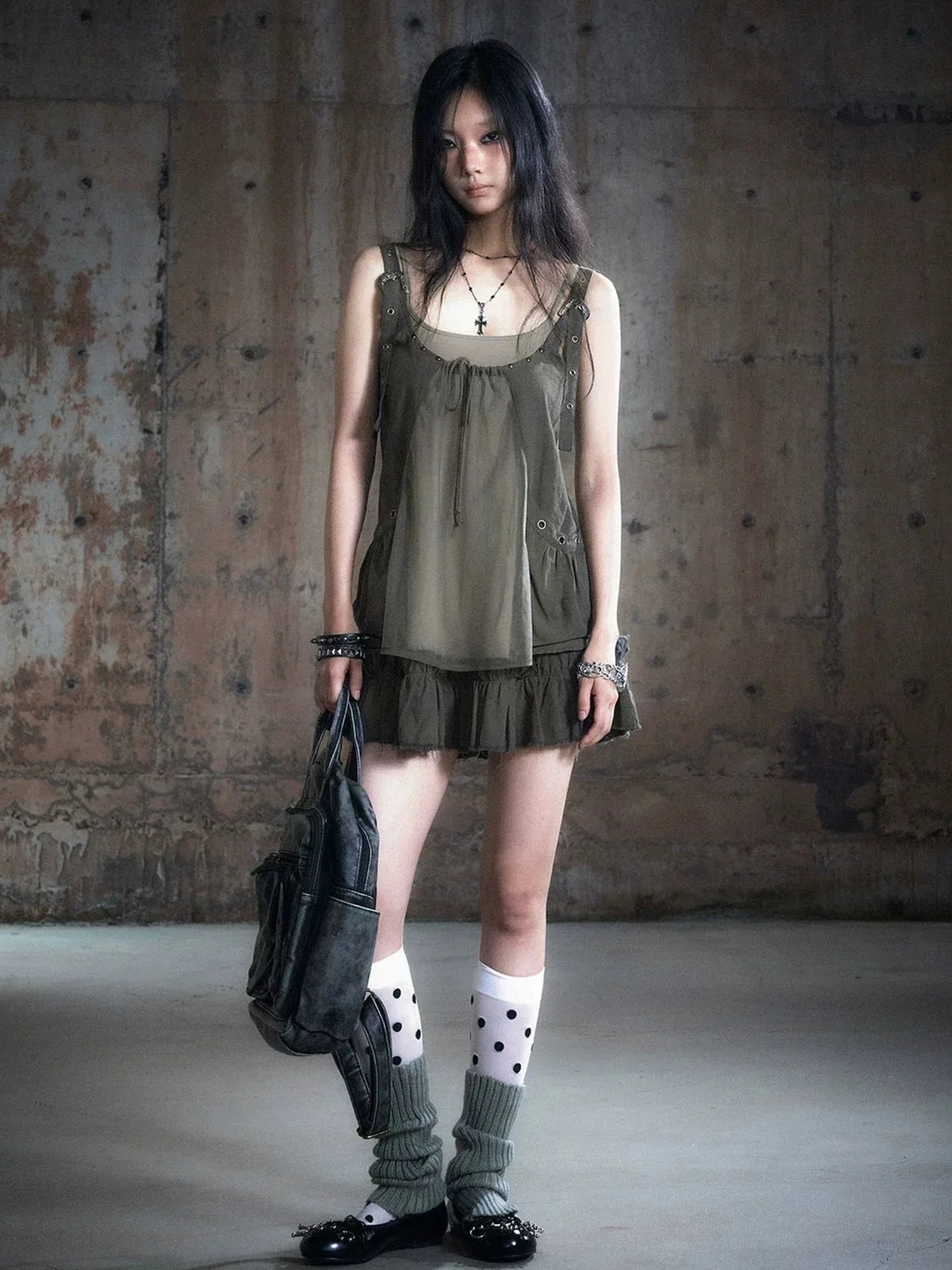Chinese Clothing Cest Nous Update Two Layer Mesh Trim Drawstring Slip Dress