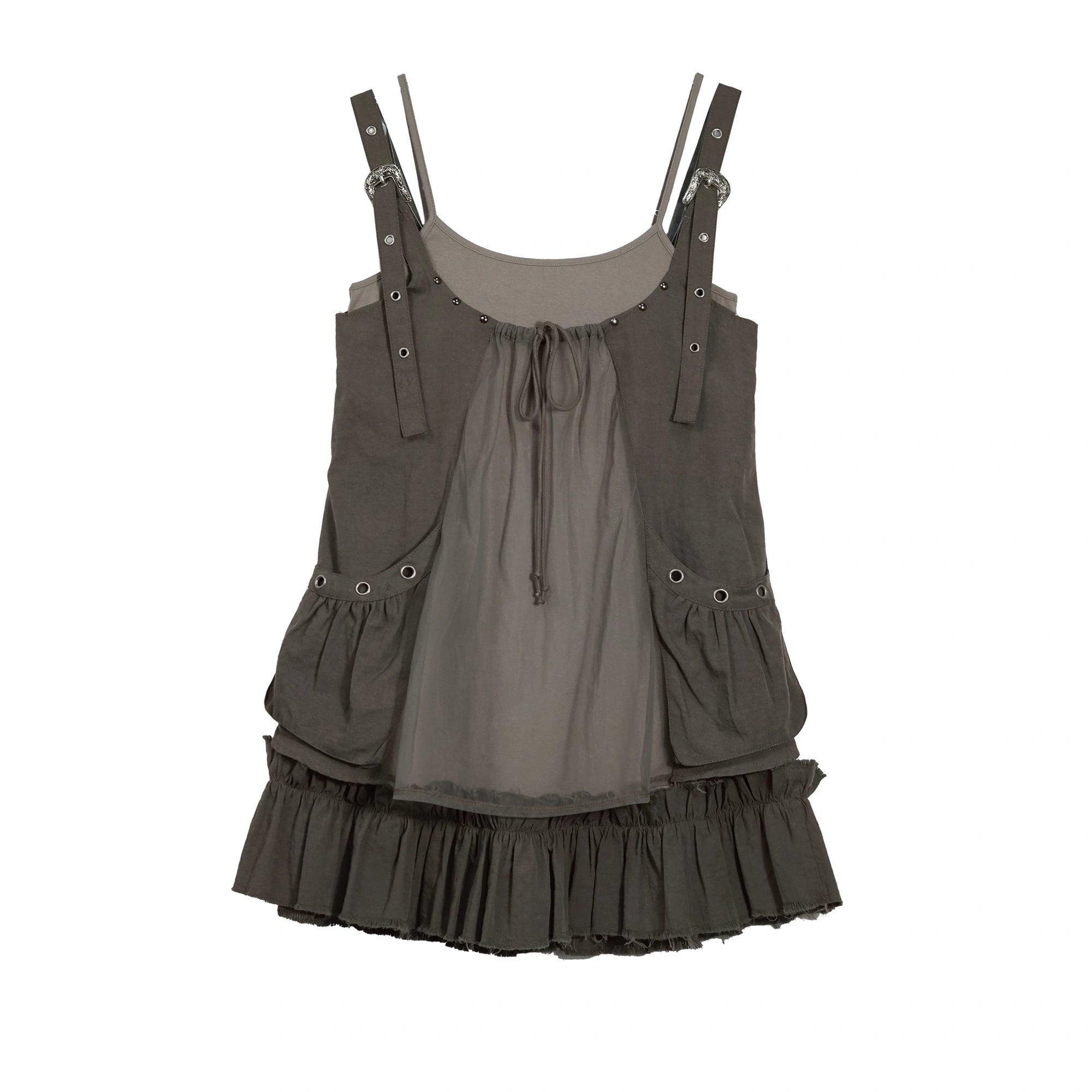 Chinese Clothing Cest Nous Update Two Layer Mesh Trim Drawstring Slip Dress MISSTT