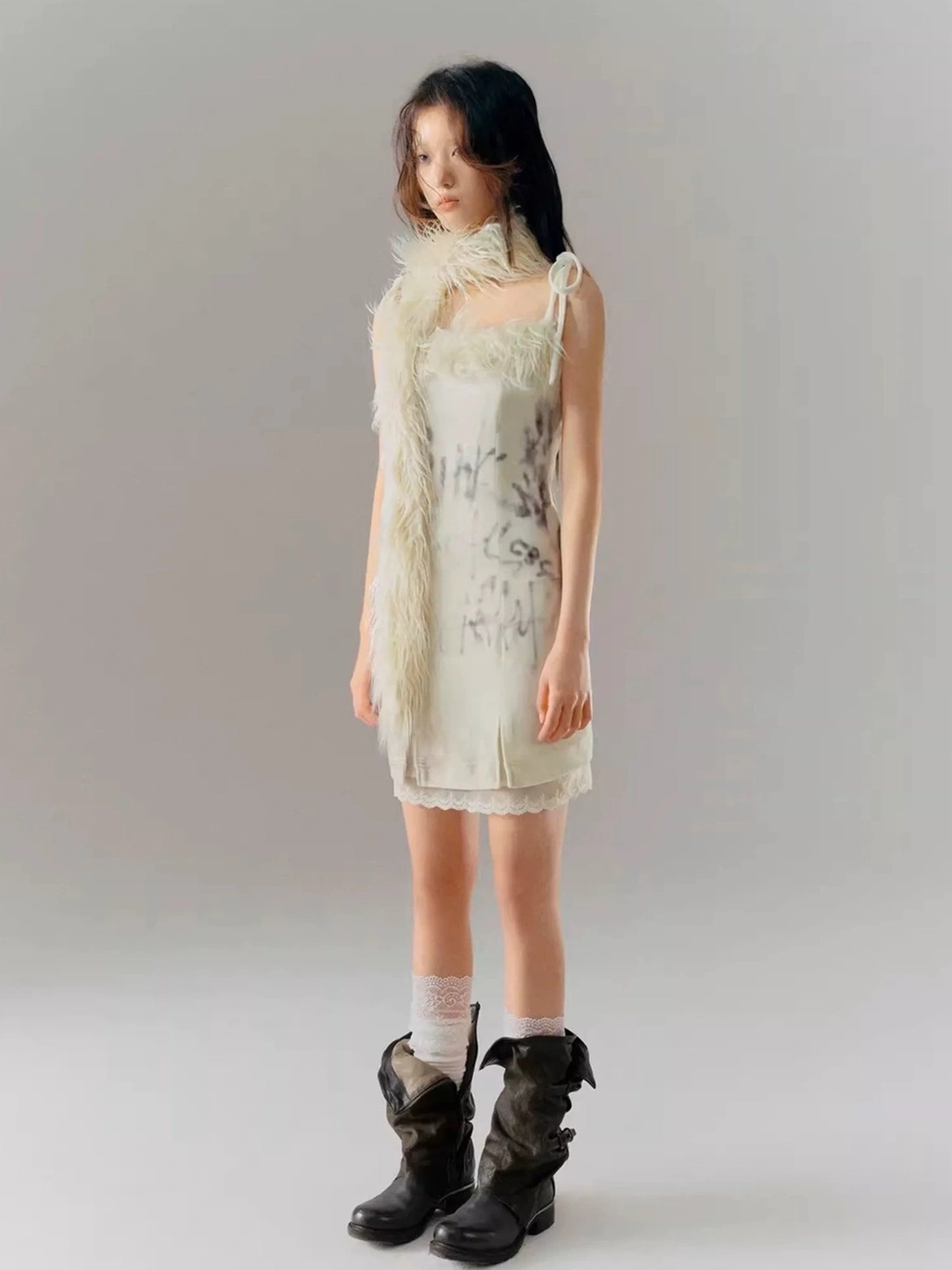 Chinese Clothing Cest Nous Update Velvet Print Trimmed Slit Dress