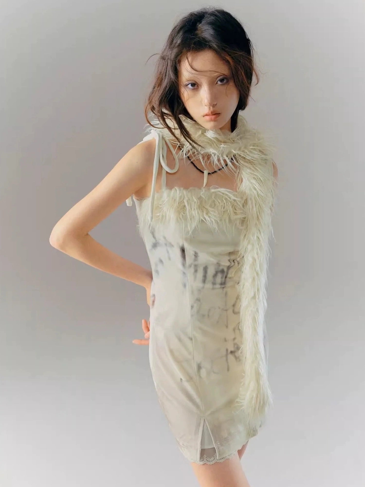 Chinese Clothing Cest Nous Update Velvet Print Trimmed Slit Dress