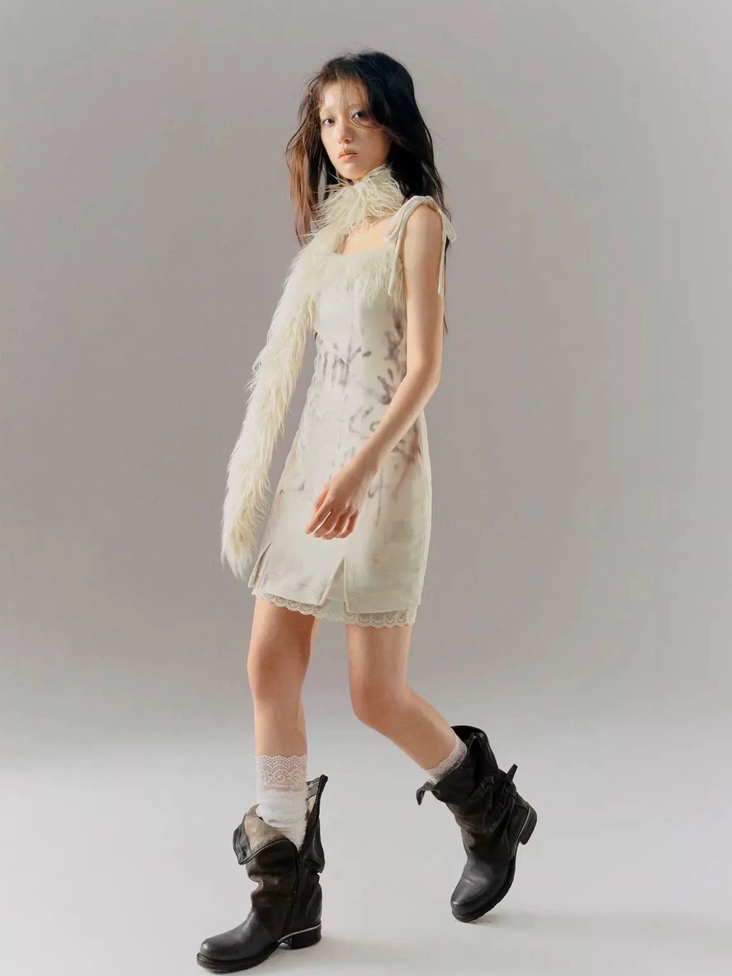 Chinese Clothing Cest Nous Update Velvet Print Trimmed Slit Dress