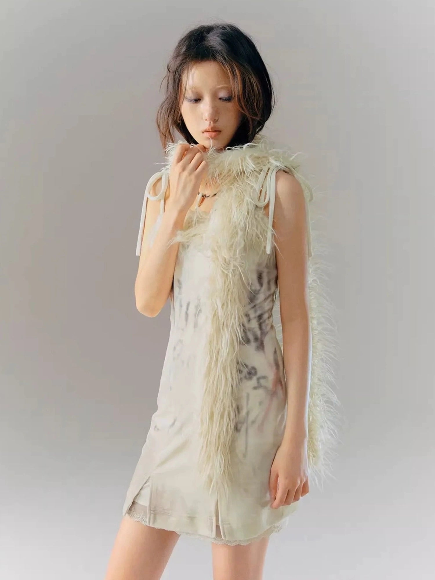 Chinese Clothing Cest Nous Update Velvet Print Trimmed Slit Dress