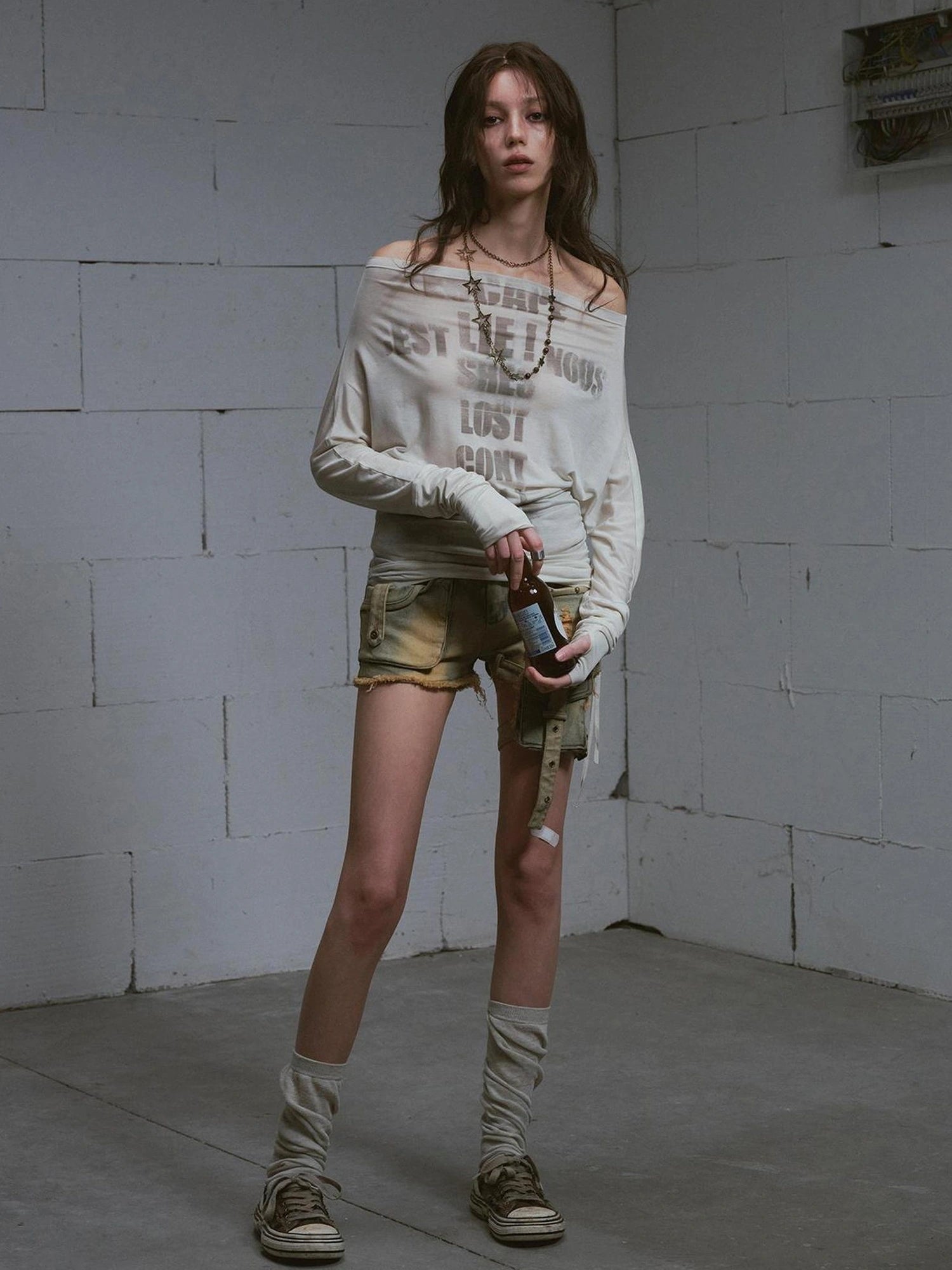 Chinese Clothing Cest Nous Update Vintage Blue Green Washed Distressed Denim Shorts