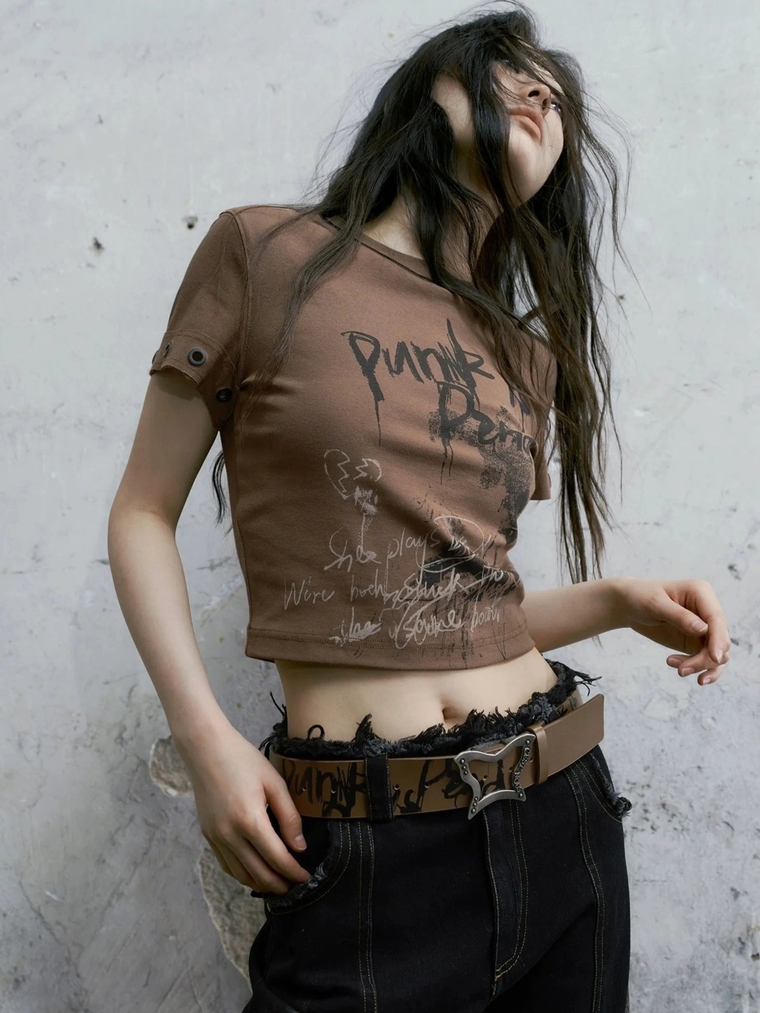 Chinese Clothing Cest Nous Update Vintage Butterfly Buckle Punk Graffiti Belt