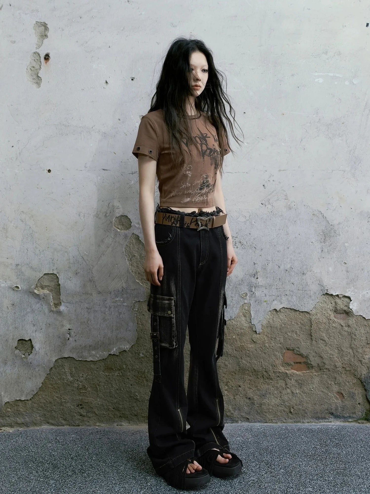 Chinese Clothing Cest Nous Update Vintage Butterfly Buckle Punk Graffiti Belt