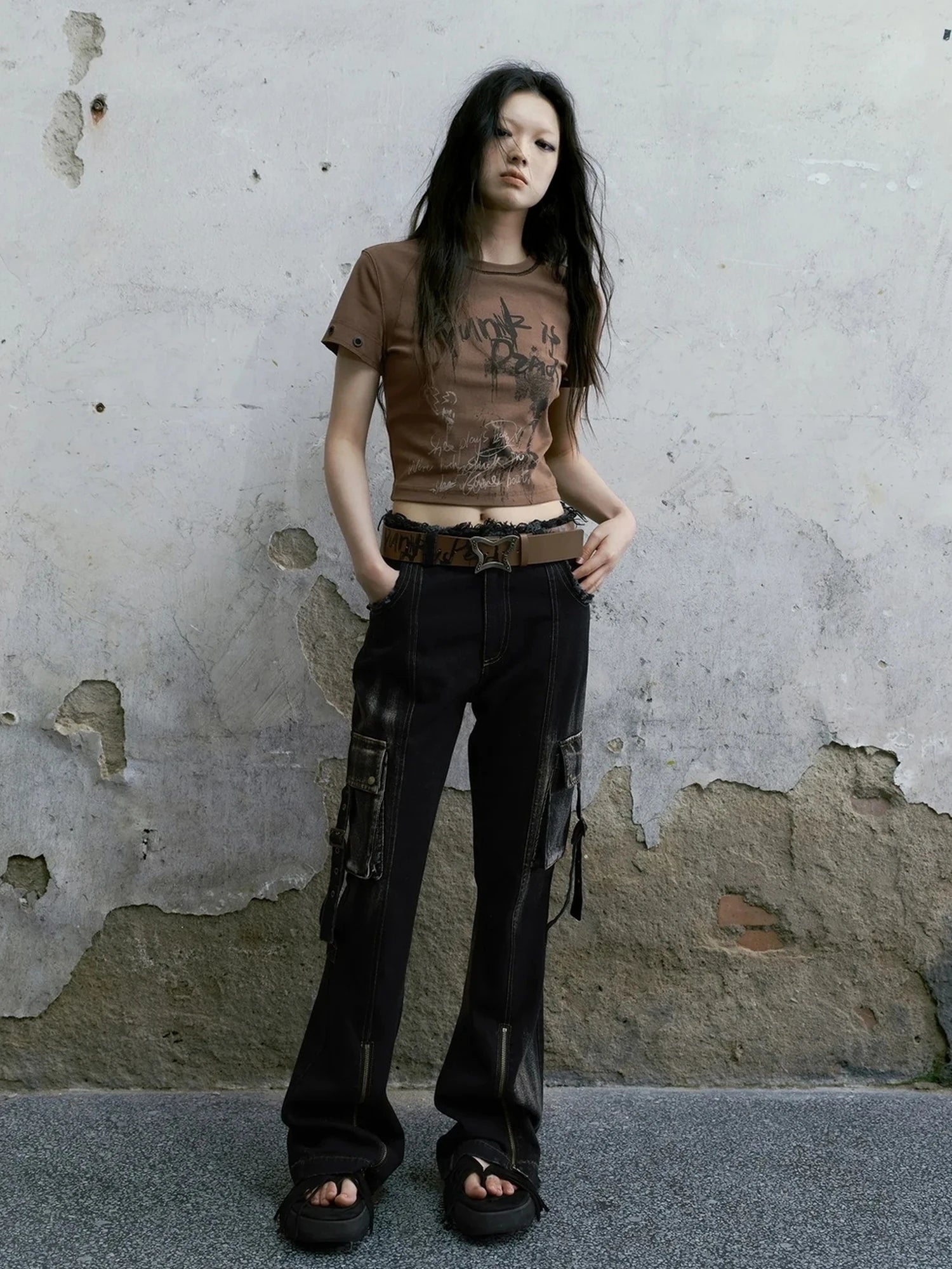 Chinese Clothing Cest Nous Update Vintage Butterfly Buckle Punk Graffiti Belt