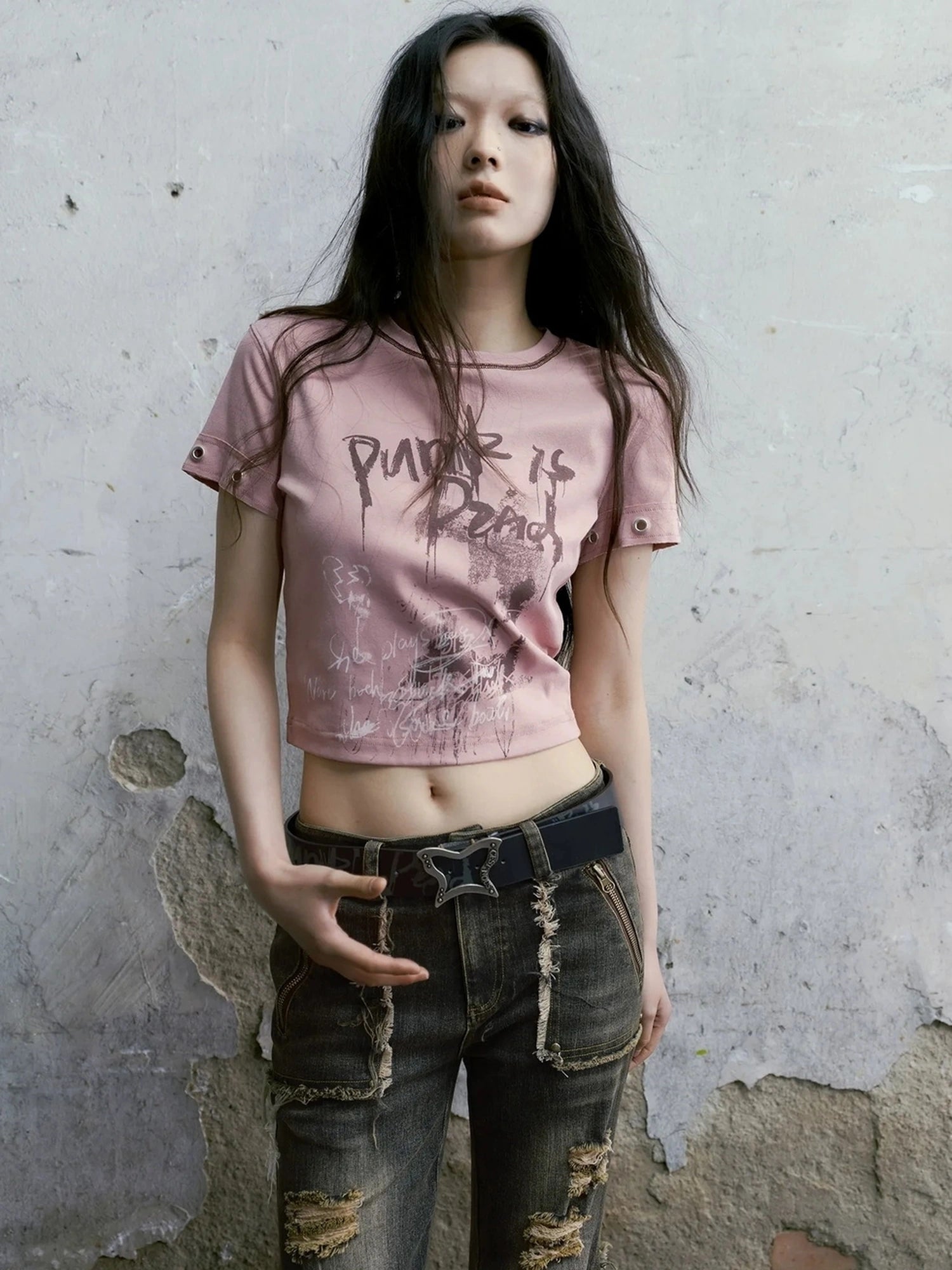 Chinese Clothing Cest Nous Update Vintage Butterfly Buckle Punk Graffiti Belt