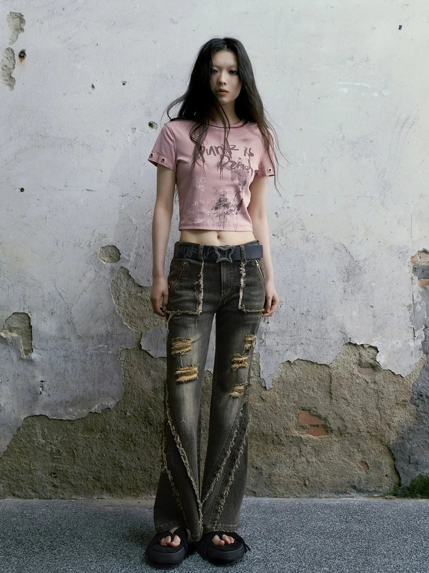 Chinese Clothing Cest Nous Update Vintage Butterfly Buckle Punk Graffiti Belt