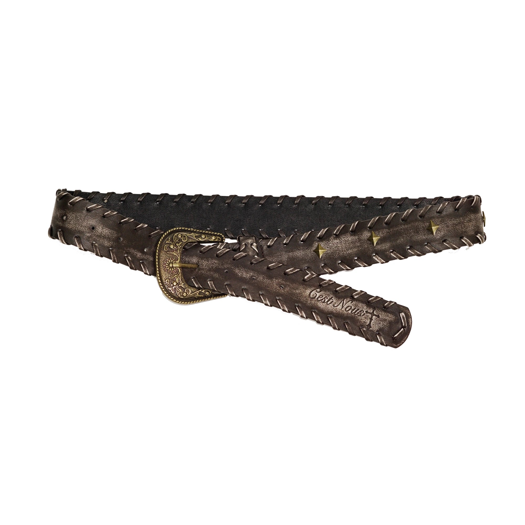 Chinese Clothing Cest Nous Update Vintage Carved Buckle Distressed Leather Lacing Belt MISSTT