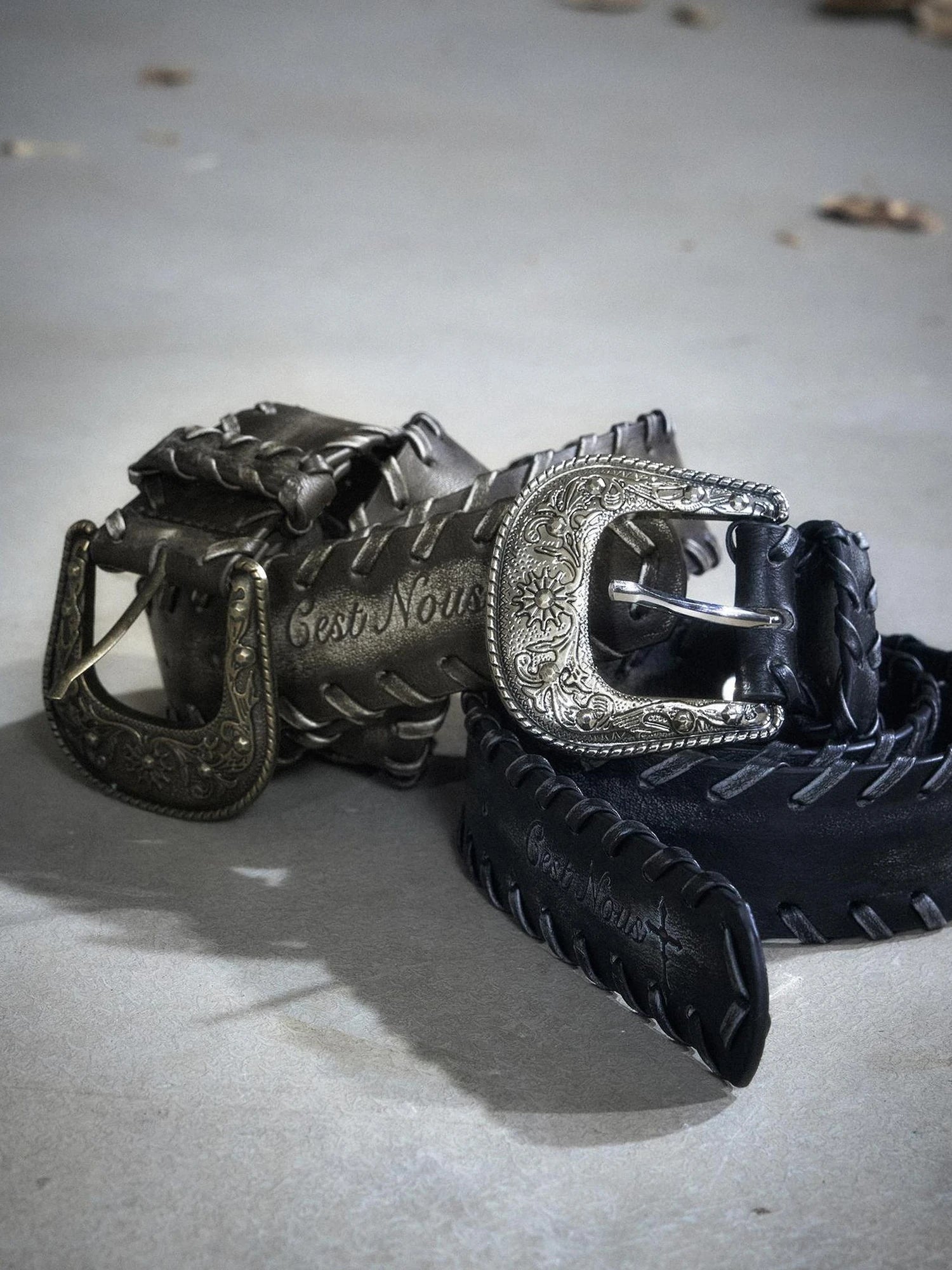 Chinese Clothing Cest Nous Update Vintage Carved Buckle Distressed Leather Lacing Belt