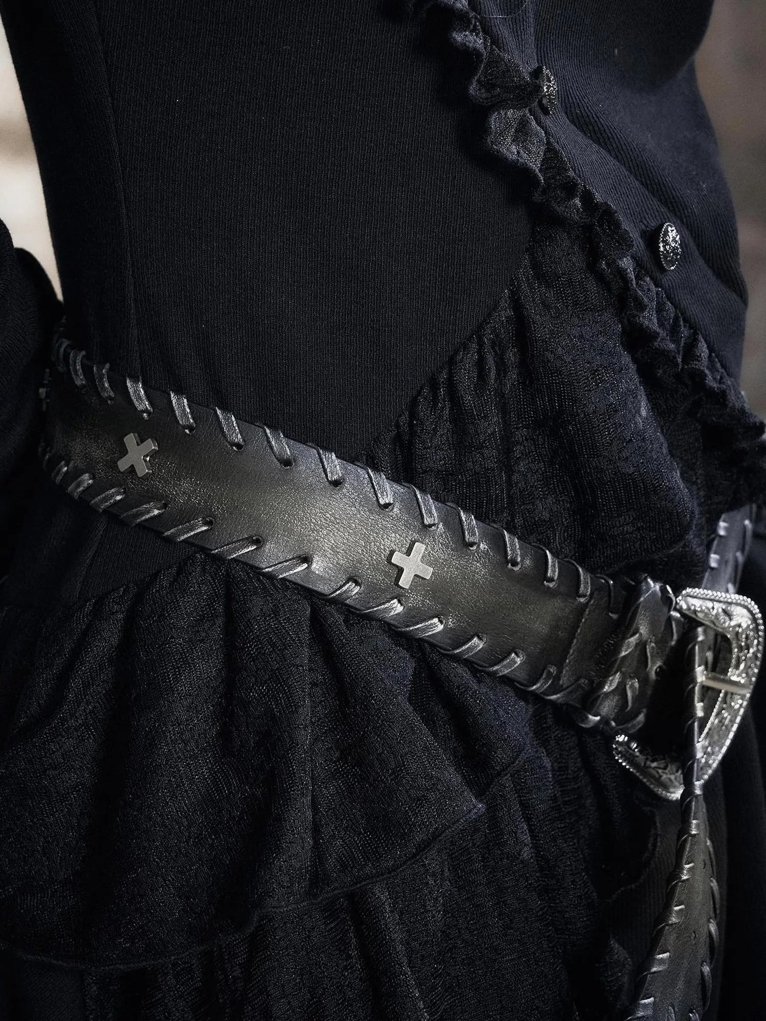 Chinese Clothing Cest Nous Update Vintage Carved Buckle Distressed Leather Lacing Belt