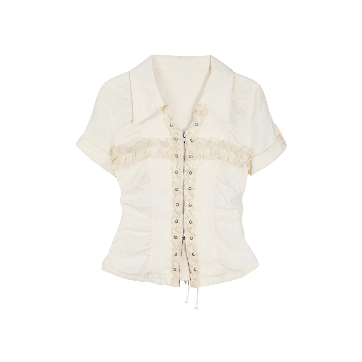 Chinese Clothing Cest Nous Update Vintage Cross Lace Gothic Ruffle V-neck T-shirt Long Sleeve MISSTT