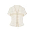 Chinese Clothing Cest Nous Update Vintage Cross Lace Gothic Ruffle V-neck T-shirt Long Sleeve MISSTT