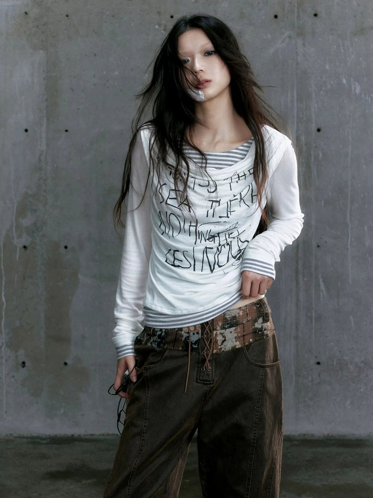 Chinese Clothing Cest Nous Update Vintage Drape Collar Graffiti Knit Top