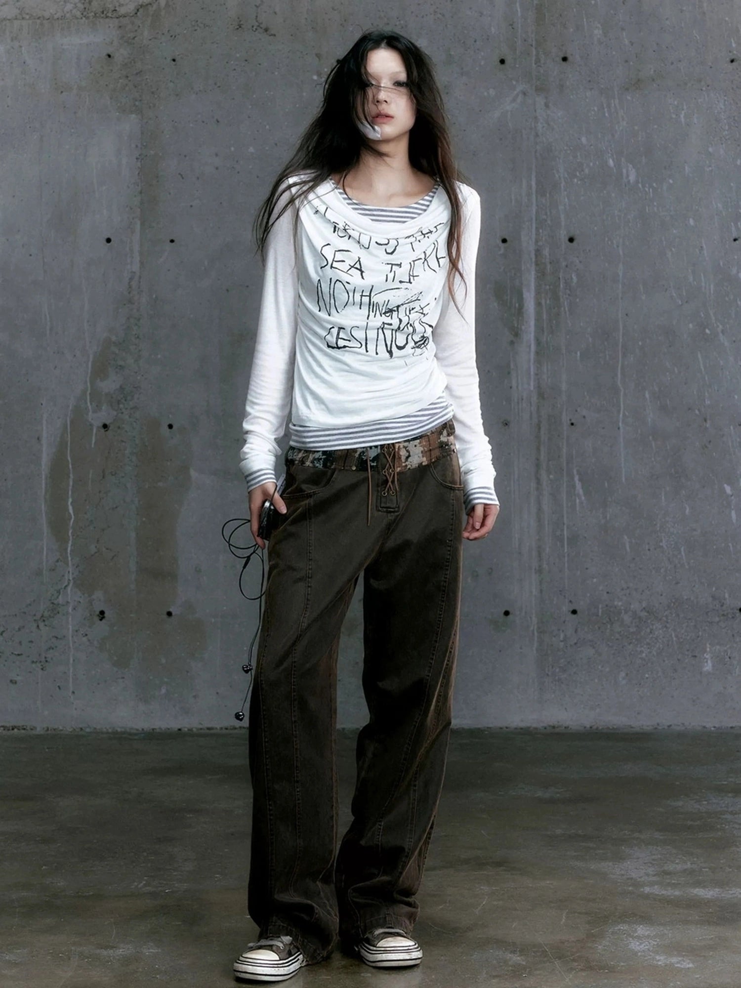 Chinese Clothing Cest Nous Update Vintage Drape Collar Graffiti Knit Top